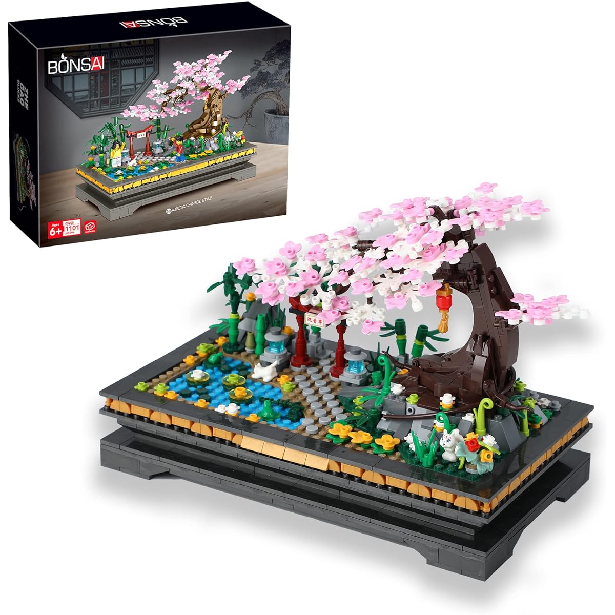 Bonsai Tree Building Set Japanese Cherry Blossom Tree Mini Building Blocks (1101 Pieces) Garden Plants Animals Pond Meaningful Gift for 6 7 8 9 10+ Kids and Adults