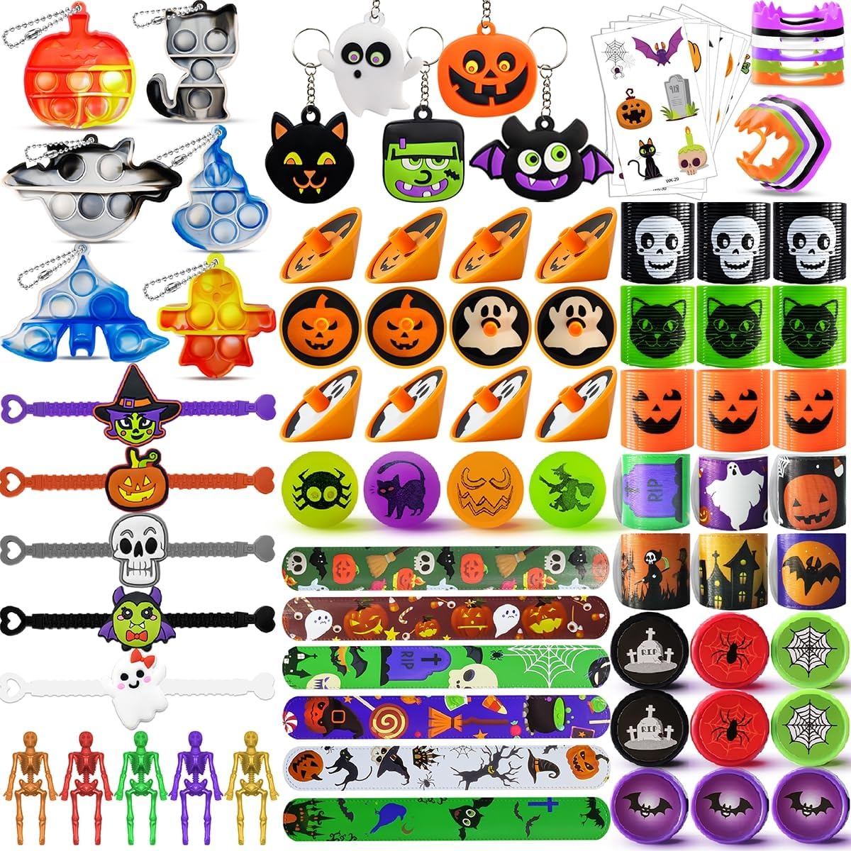 RBONIGHT 94pcs Halloween Party Favors, Treat Bag Fillers, Kids Gifts, Halloween Goodies, Classroom Giveaways, Bulk Halloween Bag Toy Stuffers