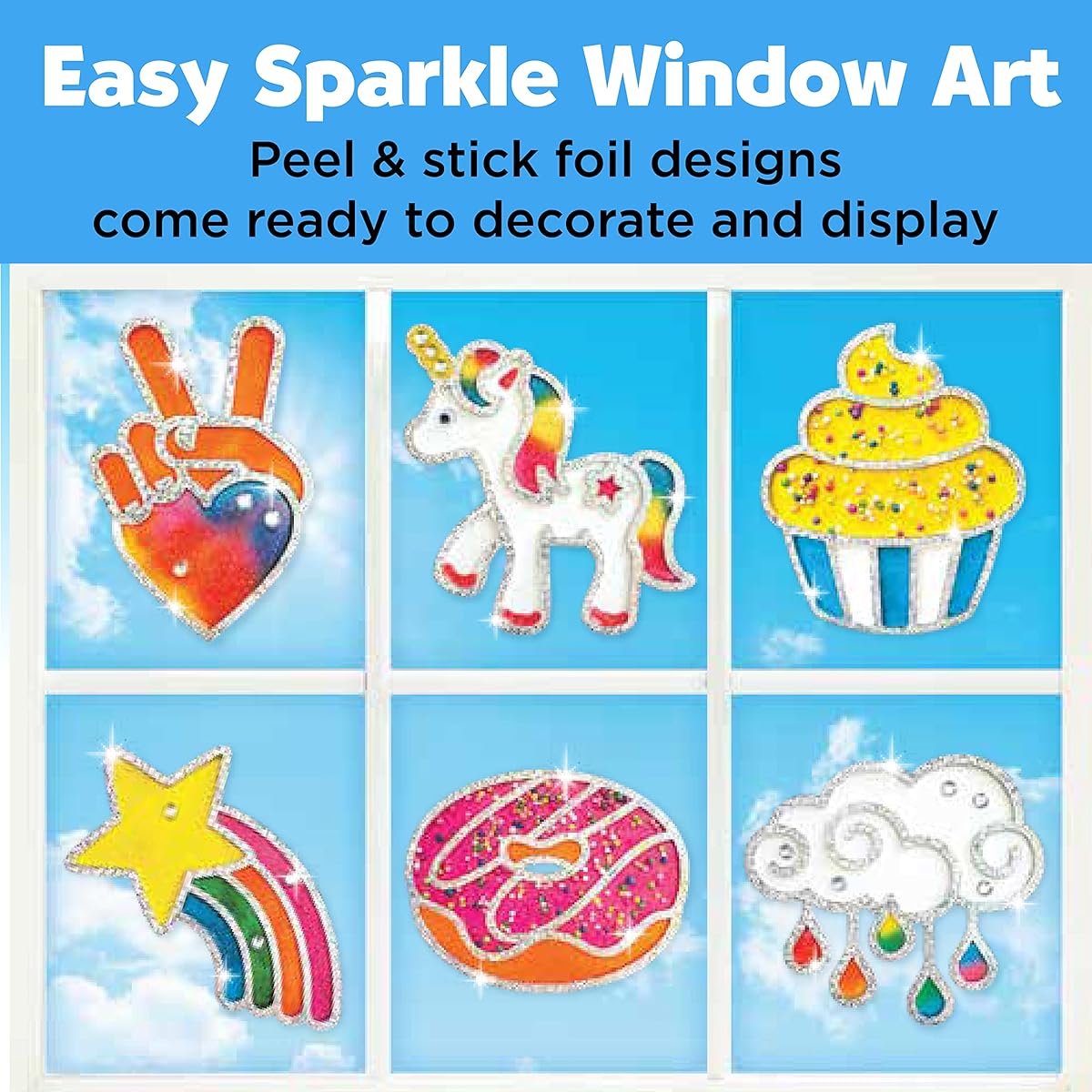 Creativity for Kids Easy Sparkle Window Art Kit - Paint & Decorate 7 DIY Sun Catchers Arts & Crafts for Ages 6-8+ Kids Rainbow Sprinkles