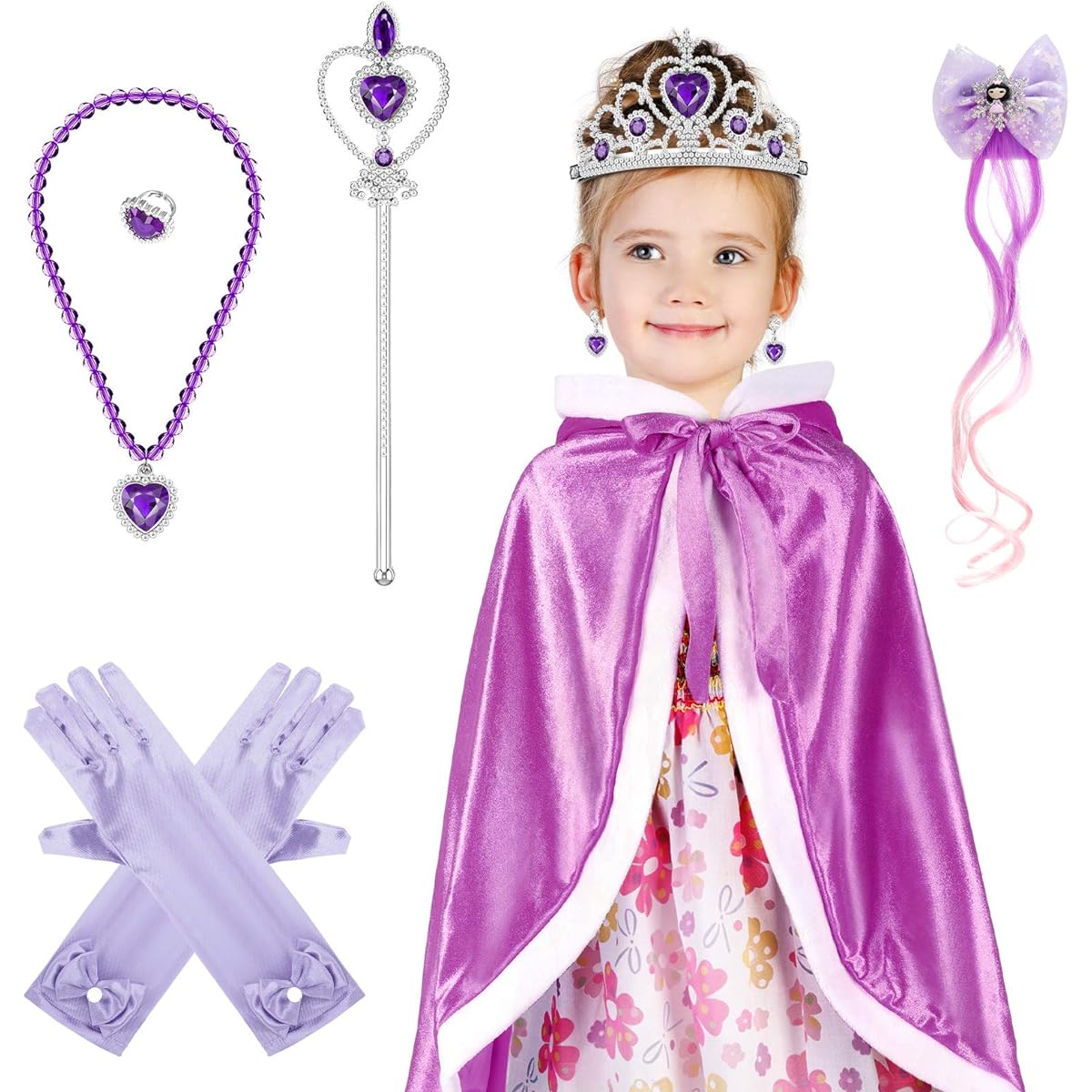 Fur Princess Hooded Cape Costume Princess Cloak Girls Party Costume Accessory (Purple)
