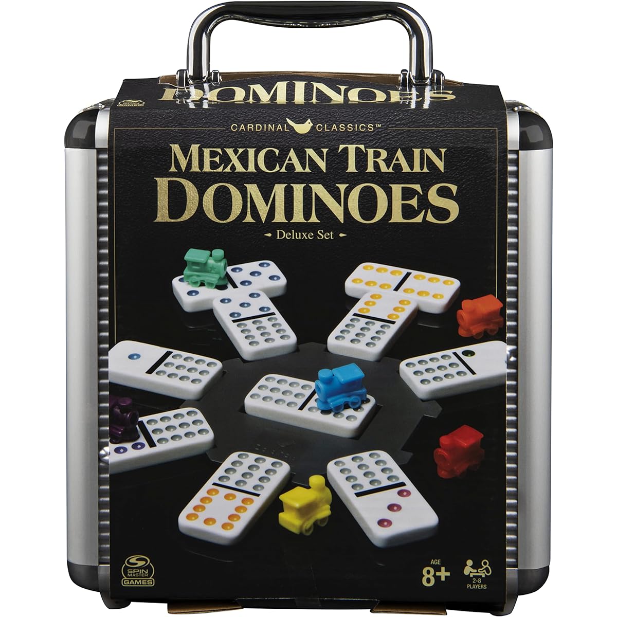 Spin Master Classics Cardinal Mexican Train Dominoes Deluxe Set with Aluminum Carrying Case for Families and Kids, Ages 8+, 2020 Edition
