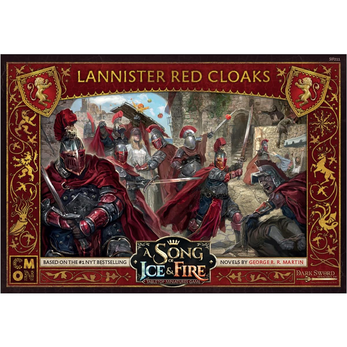 A Song of Ice and Fire Tabletop Miniatures Game Lannister Redcloak Unit Box - Elite soldiers for epic battles! Strategy game for adults Ages 14 and up 2 or more players Play time 45-60 minutes Made by CMON