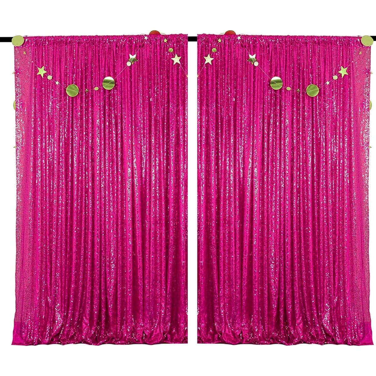 HMQIANG Fuchsia Sequin Curtains, Hot Pink, 4ftx8ft, 2 Panels, Glitter Backdrop Drape for Party Birthday Wedding Decoration