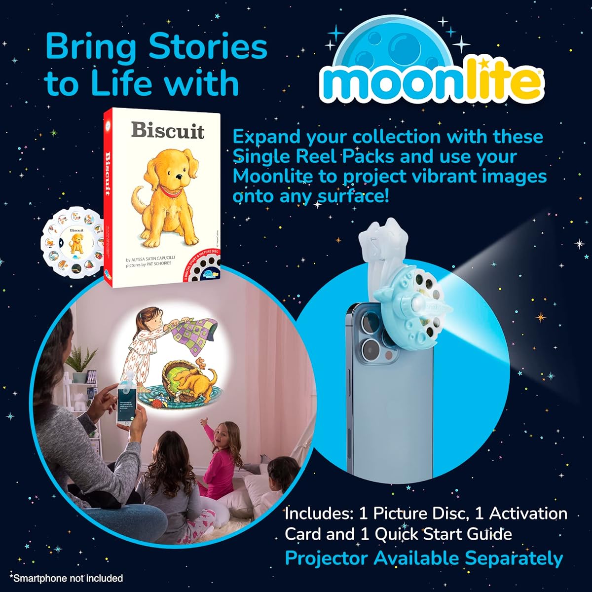 Moonlite Storytime Biscuit Storybook Reel, The Magical Way to Read Together, Digital Stories for Projectors, Fun Sound Effects, Early Learning Toys for Toddlers, Ages 12 Months and Up