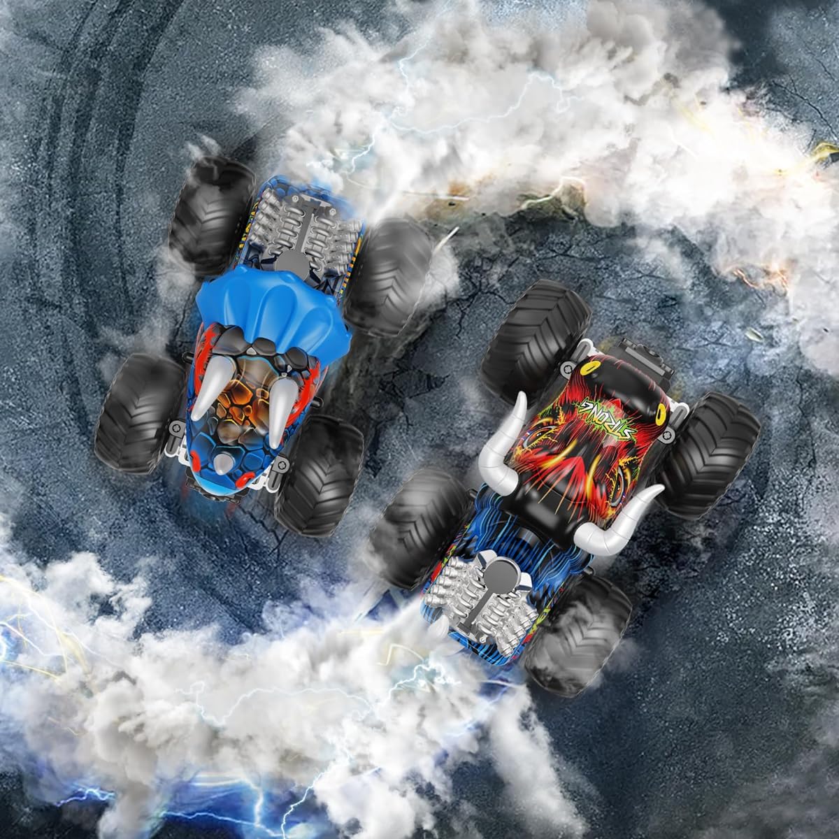 NEXBOX Remote Control Monster Truck for Boys 4-7 Years Old 8-12 Years Old - RC Dinosaur Car Toys for Kids Ideas Christmas Birthday Gifts 2.4GHz Multi-Terrain Off-Road Car with Music Light Spray