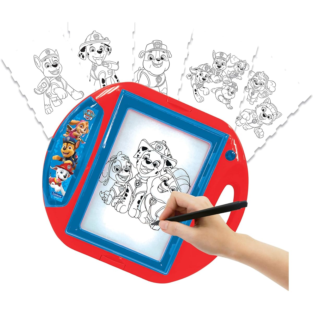 Lexibook CR310PA Paw Patrol Drawing Projector with 4 Stamps, 10 Templates, Lighting Area and 1 Pen, Red/Blue