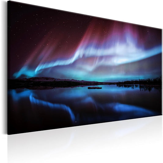 artgeist Acoustic Canvas Wall Art Prints Aurora 35x24" - 1 Piece Photo Acoustic Foam Sound Print Artwork for Room Acoustic Soundproofing Night Iceland c-B-0290-b-b