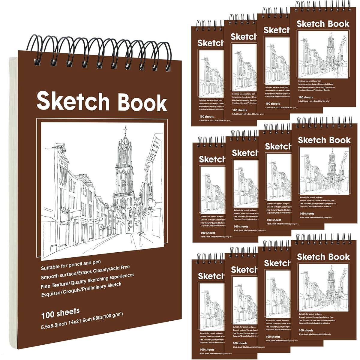 12 Piece 5.5 x 8.5 Inch Sketch Pads, 100 Sheets Each (60lb/100gsm), Artistic Sketchbook Set Drawing Pad Sketch Drawing Book Painting Writing Sketchbook for Artists Amateurs Kids Adults Students