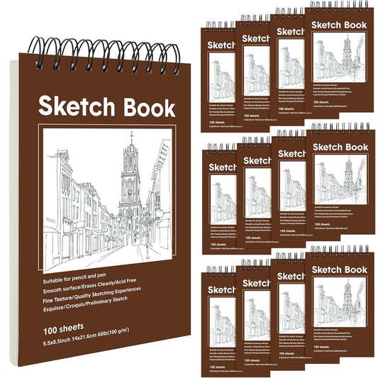 12 Piece 5.5 x 8.5 Inch Sketch Pads, 100 Sheets Each (60lb/100gsm), Artistic Sketchbook Set Drawing Pad Sketch Drawing Book Painting Writing Sketchbook for Artists Amateurs Kids Adults Students