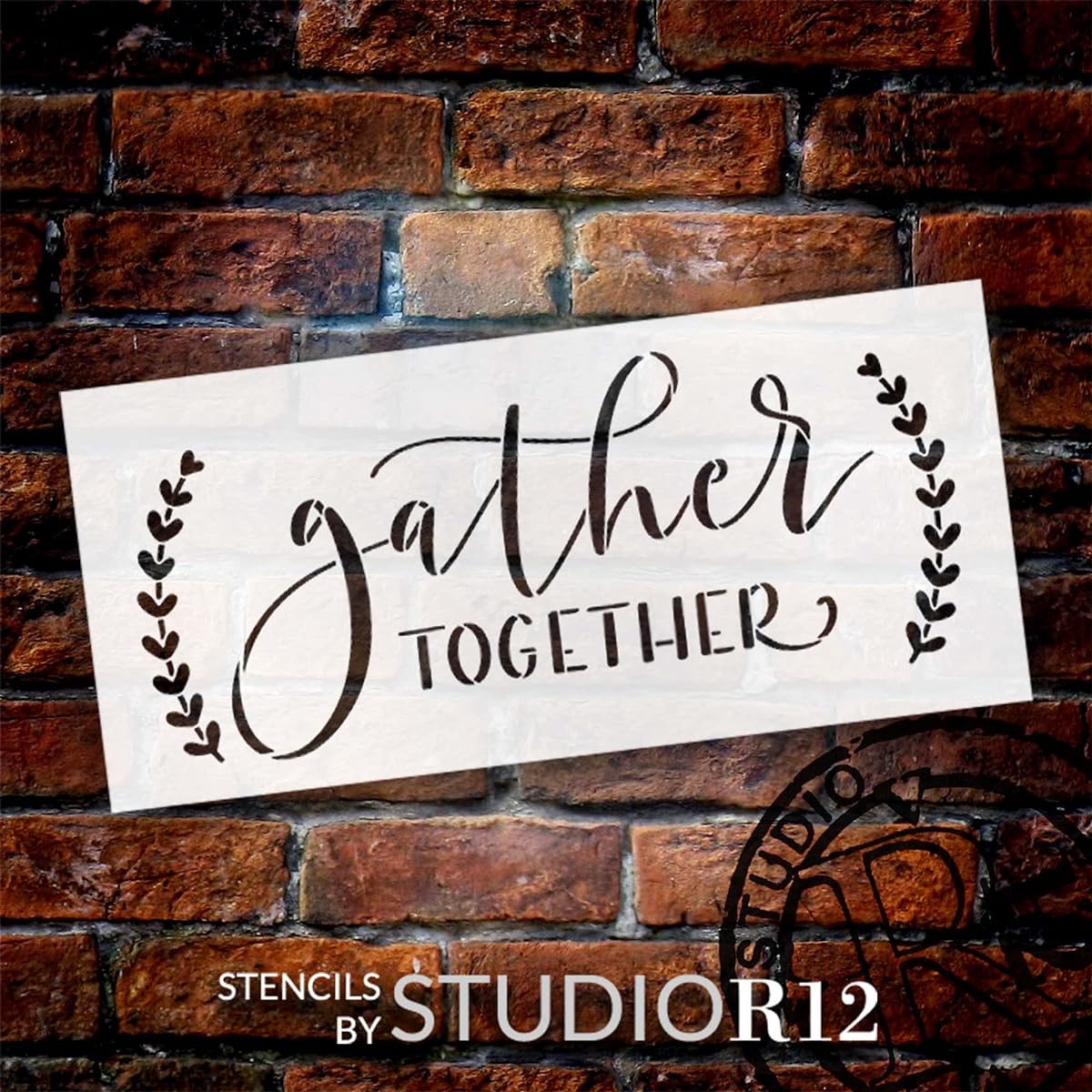 StudioR12 Gather Together with Laurels Stencil | Craft DIY Farmhouse Home Decor | Paint Family Wooden Sign | Reusable Mylar Template | Choose Your Size (12" x 5.5")