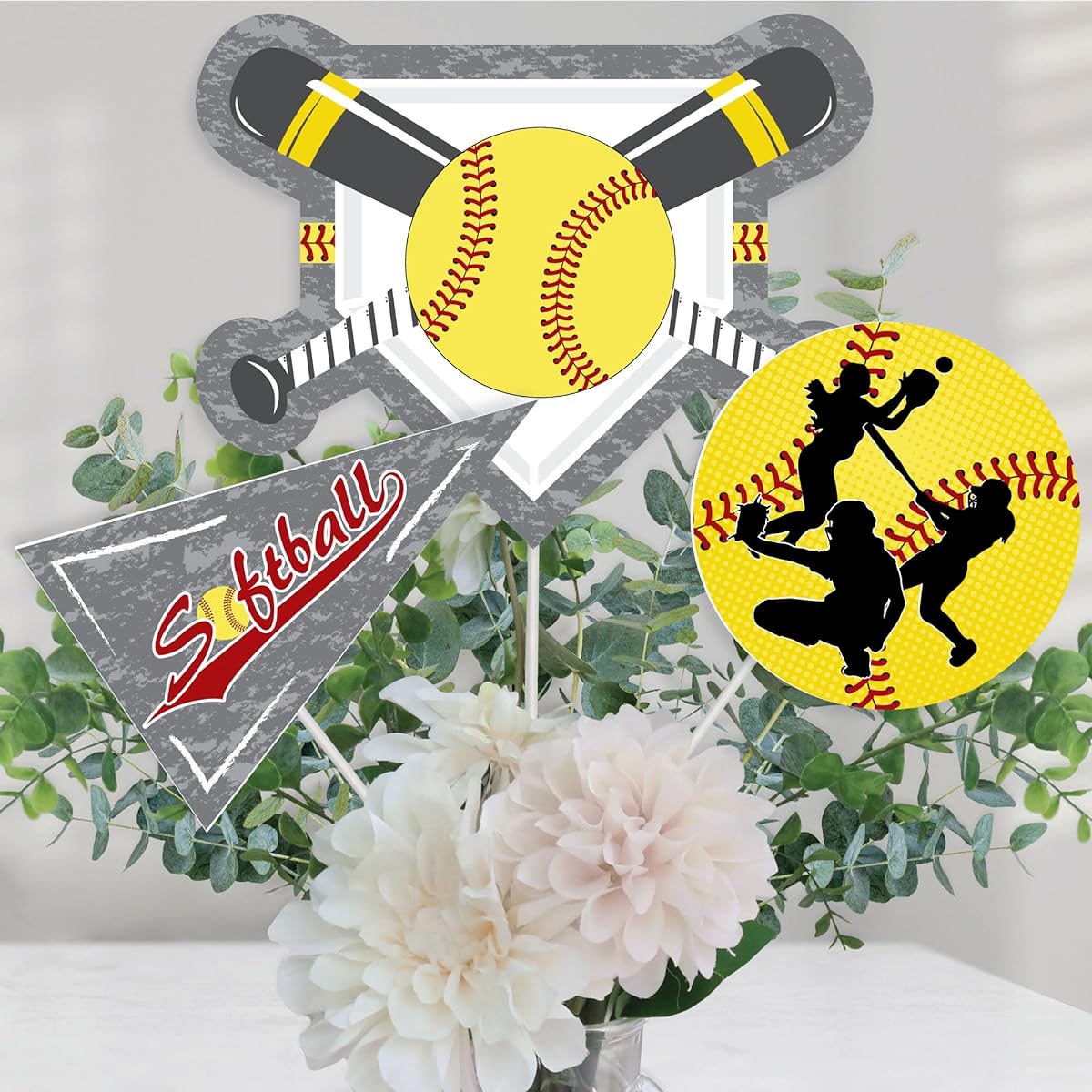 Grand Slam Fastpitch Softball Birthday Party Baby Shower Centerpiece Sticks Table Toppers Set of 15