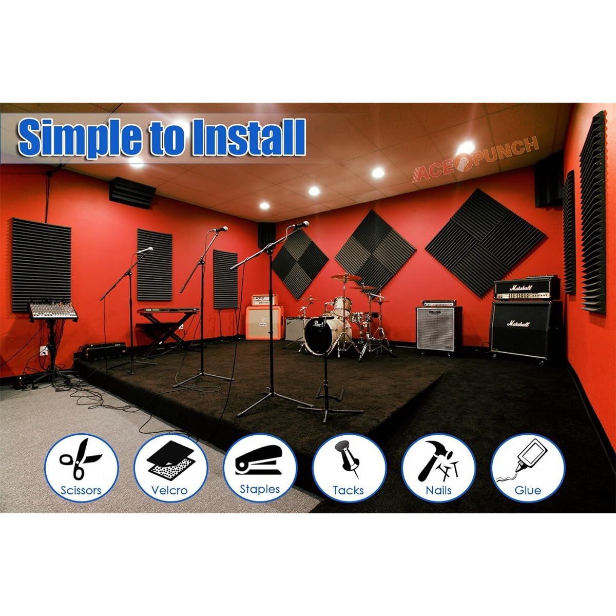Acepunch 16-Pack Color Cobianchion Pyramid Acoustic Foam Panels DIY Design Studio Soundproof Wall Tile Sound Insulation with Free Mounting Tabs 9.8" x 9.8" x 1.9" AP1034, 9.8" x 9.8" x 1.9"