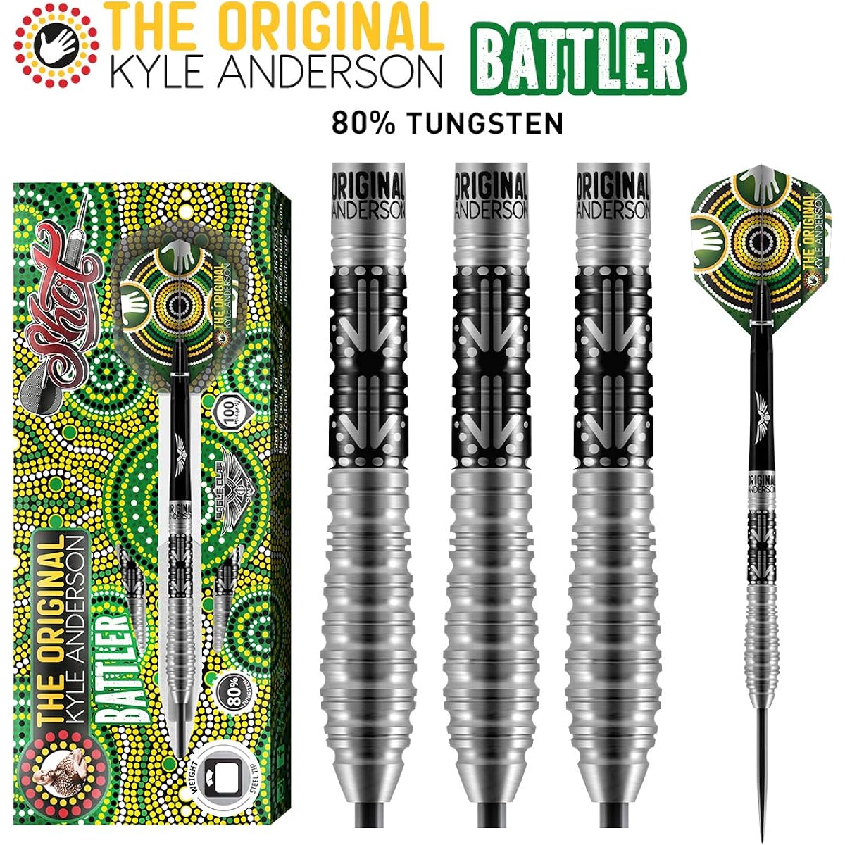 Shot!Darts Kyle Anderson Battler Steel Tip Darts Set with 80% Tungsten Barrels (22)