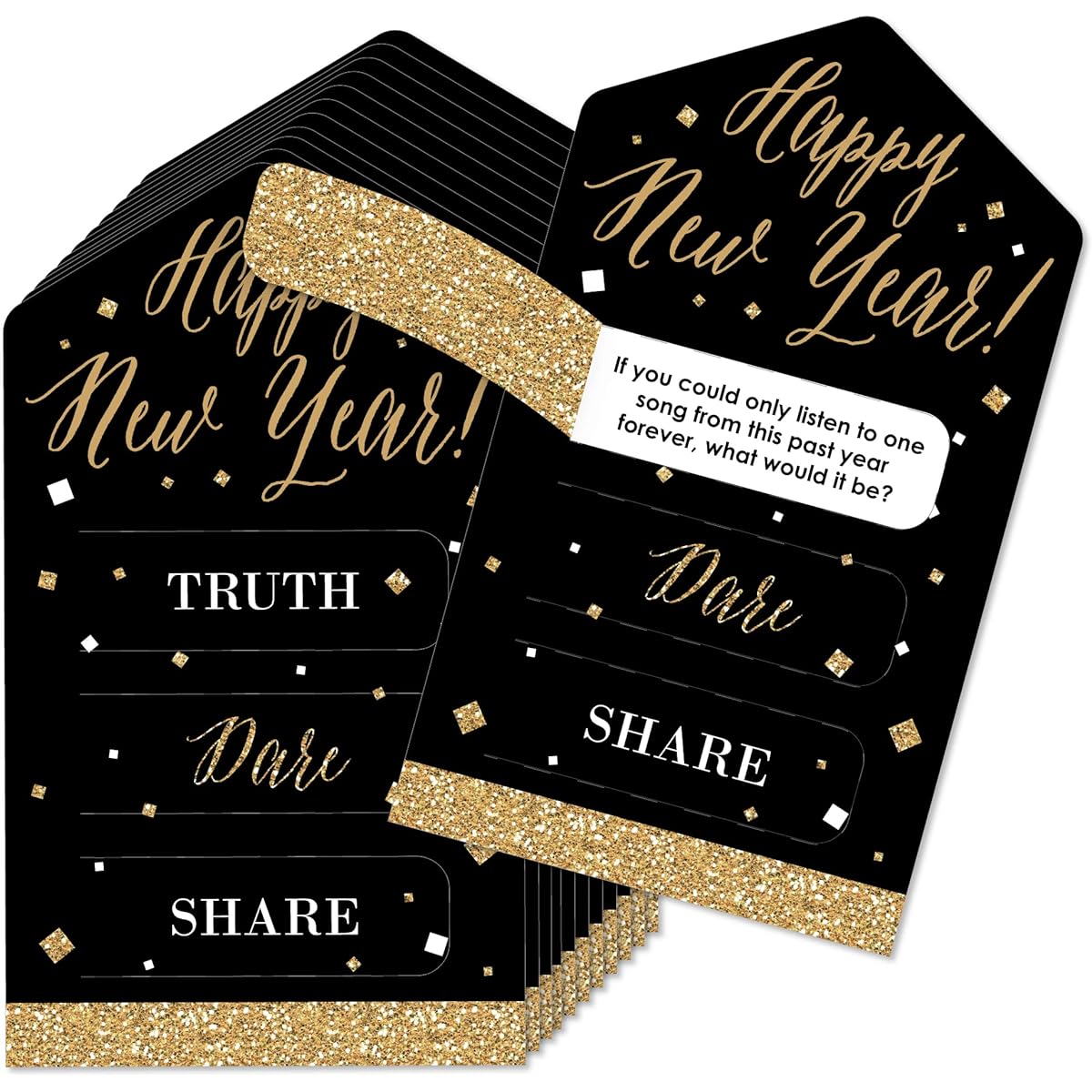 Big Dot of Happiness New Year's Eve - Gold - New Year's Eve Party Game Pickle Cards - Truth Dare Share Pull Tabs - Set of 12