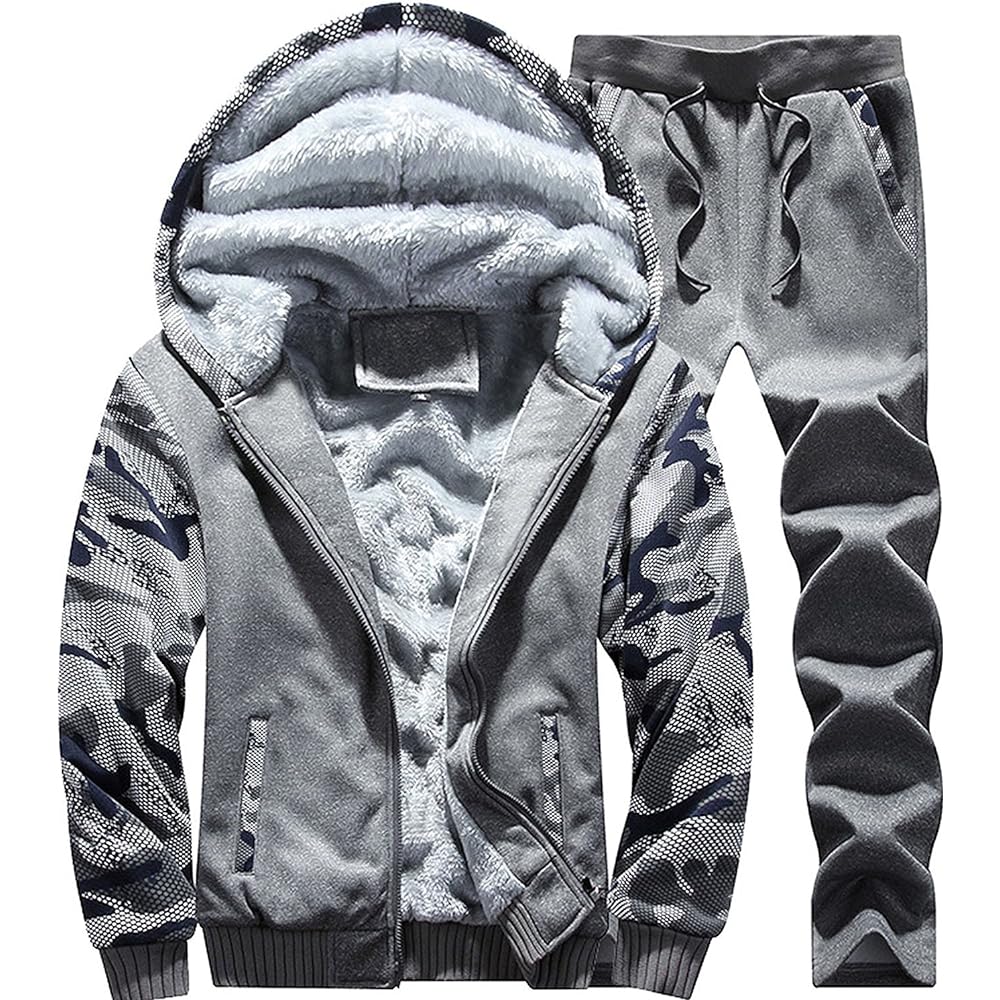 [FleurUneffe] Camouflage Jersey Setup Brushed Lining Men's Top and Bottom Hood Parka Camouflage Sweatshirt Sweatpants (Setup)