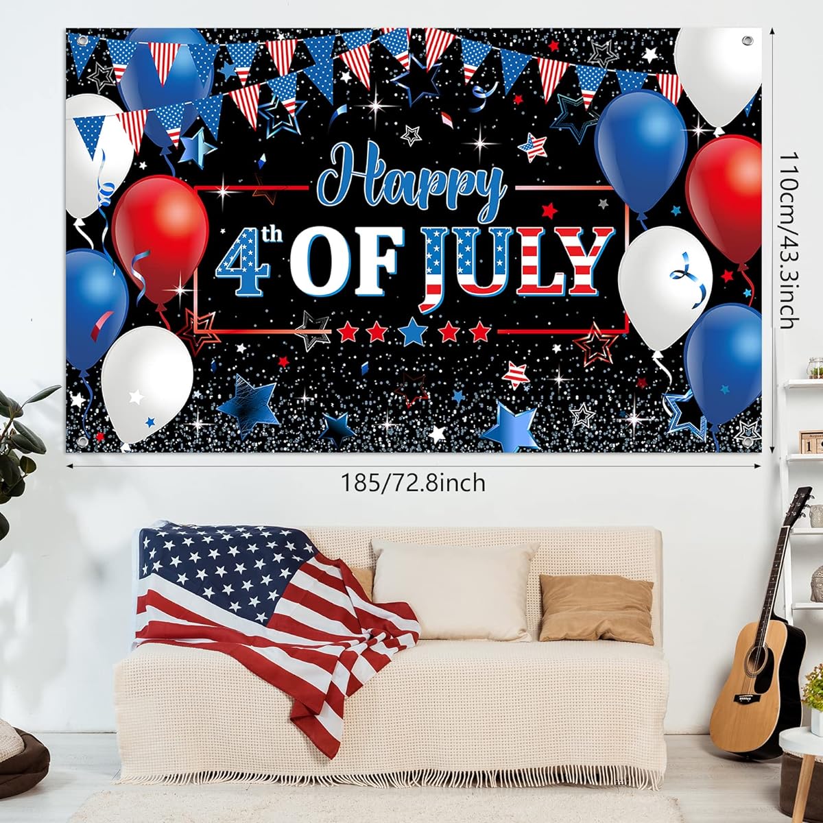 4th of July Banner Backdrop Decoration Patriotic Background for Photography Red White Blue Flag Stars and Stripes 4th of July Independence Day Veterans Day 6x4ft