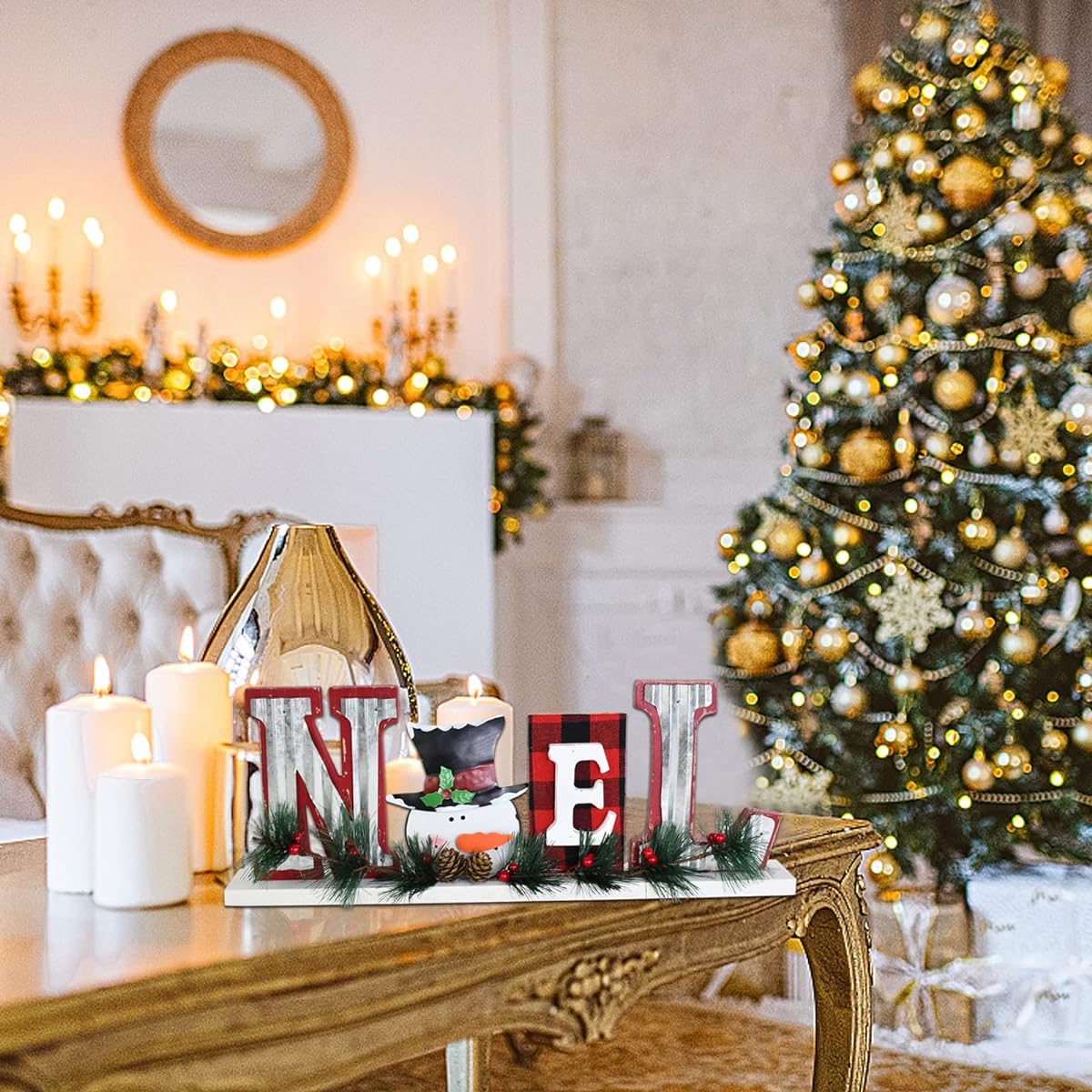 Wood Noel Christmas Sign Decoration Cutout Wooden Words Christmas Table Top Indoor Home Decor Decoration Free Standing Noel Block Letter Centerpiece Sign Mantel Fireplace Christmas Winter Holiday Decor