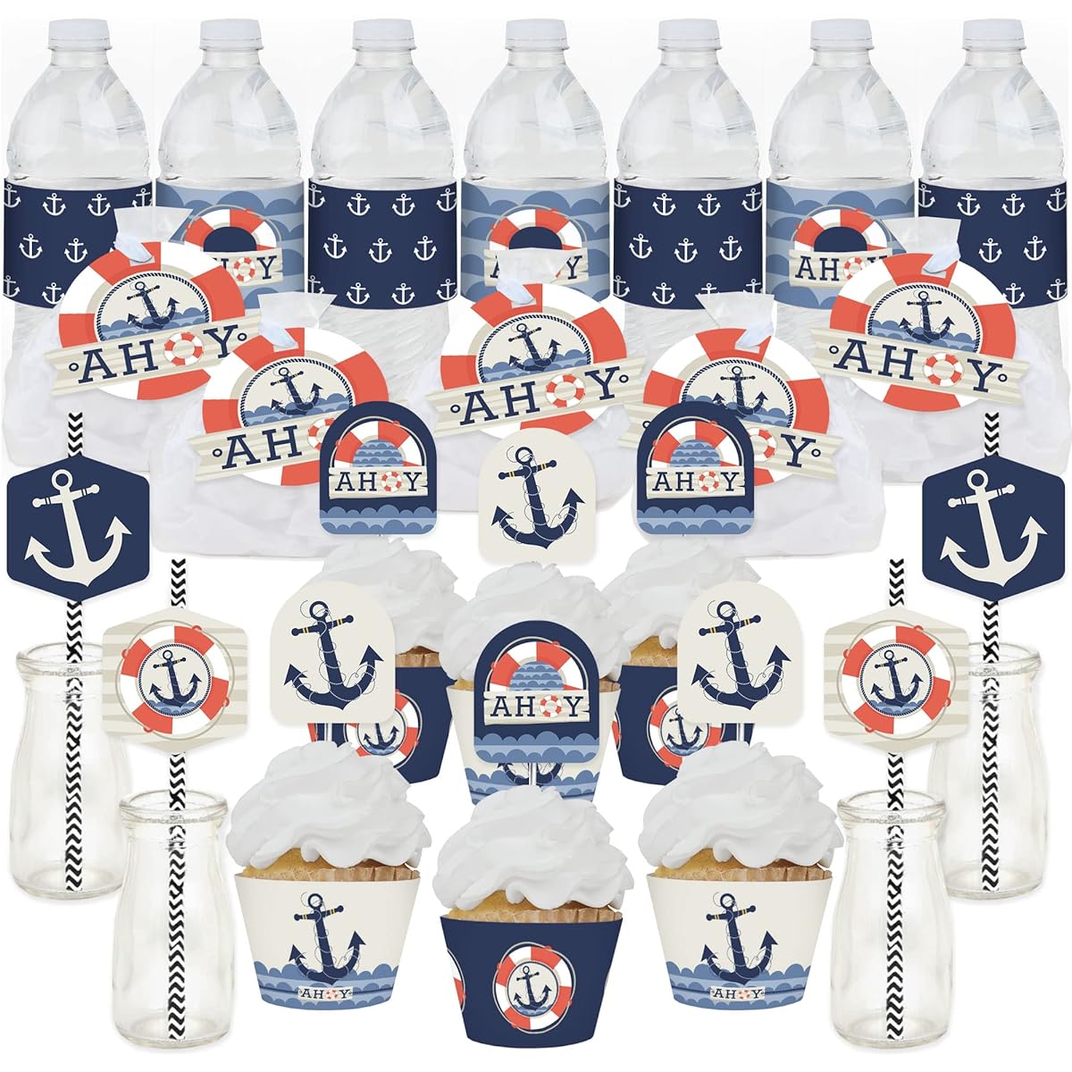 Big Dot of Happiness Ahoy - Nautical - Baby Shower or Birthday Party Favors and Cupcake Kit - Amazing Favors Party Pack - 100 Pieces