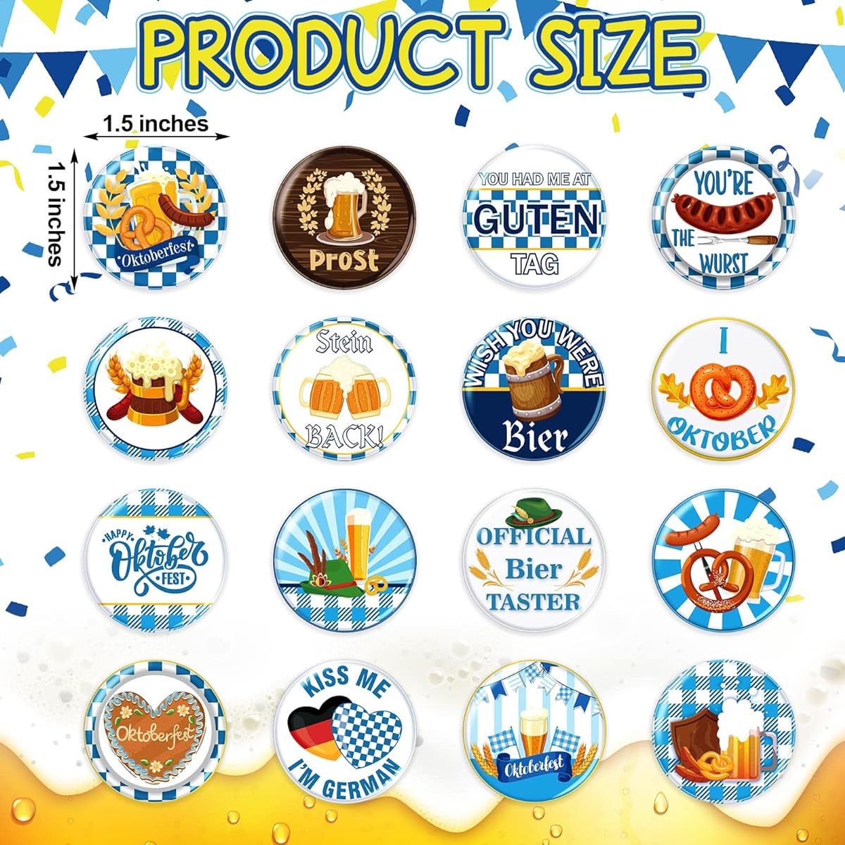 48 Mini Oktoberfest Buttons for Kids German Oktoberfest Party Favors Buttons Badges Bavaria German Beer Festival Oktoberfest October Festival Party Decorations Favors Supplies
