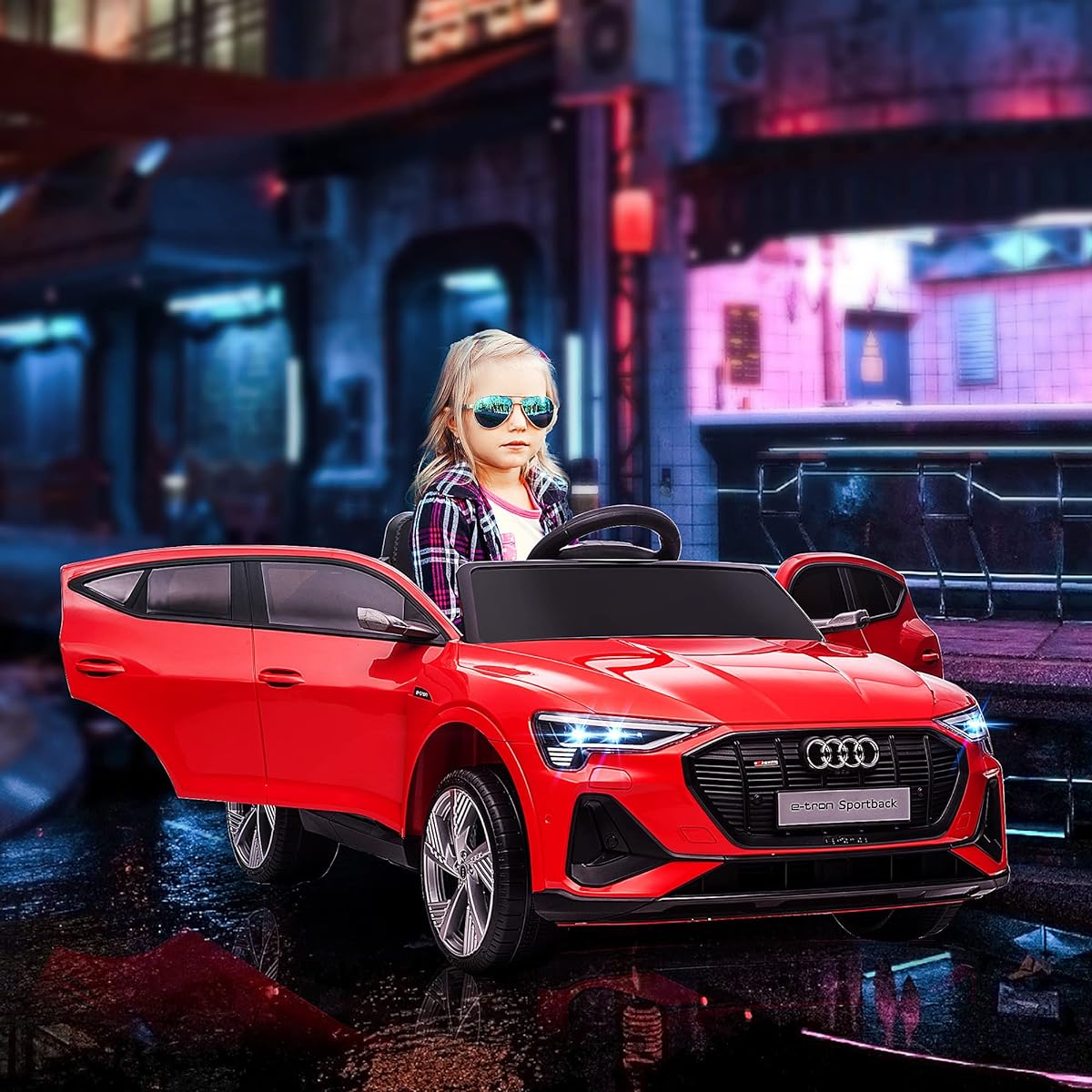 Aosom 12V Kids Electric Ride On Audi E-tron Battery Powered Toy with Parent Remote Control, Suspension System, Training Wheels, LED Lights, Music & Horn, MP3 Player, Red