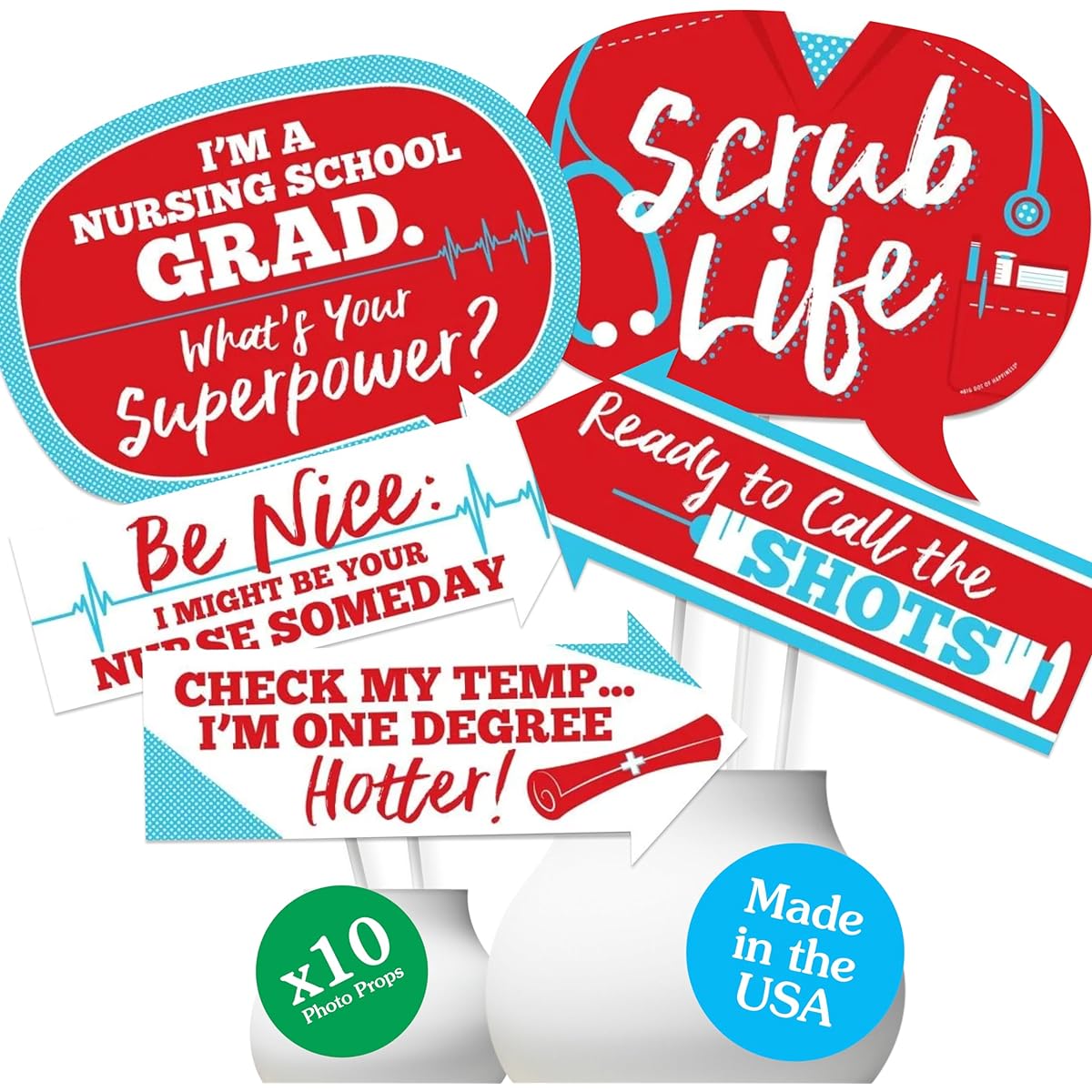 Big Dot of Happiness Funny Nurse Graduation - Medical Nurse Graduation Party Photo Booth Props Kit - 10 Pieces