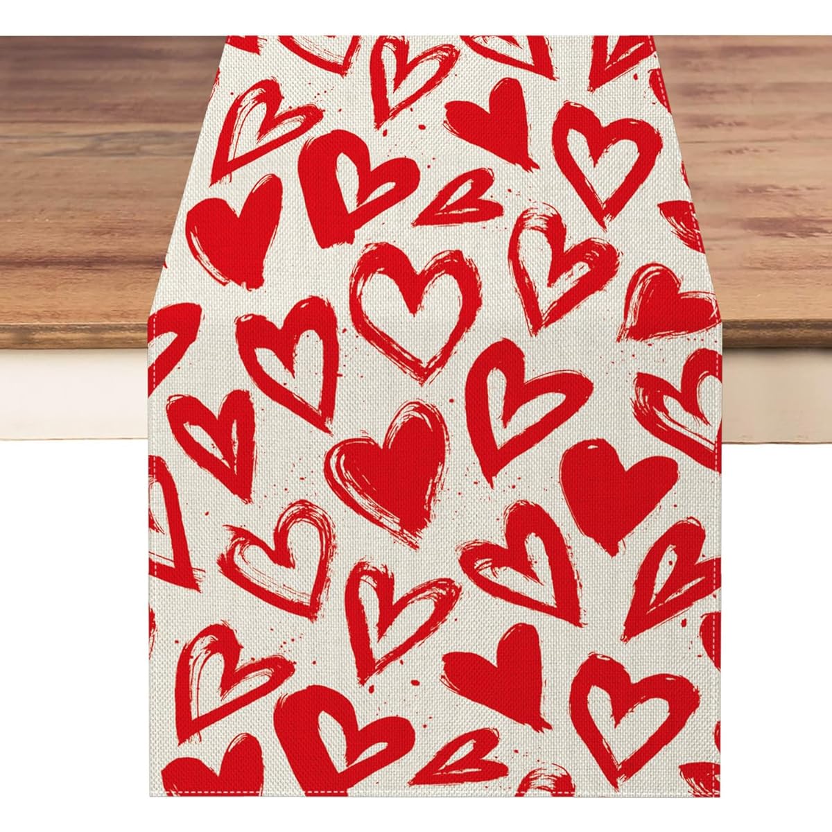 Valentine's Day Table Runner 13x72 Inch Red Love Heart Doodle Anniversary Wedding Seasonal Table Decorations for Farmhouse Kitchen Dining Party