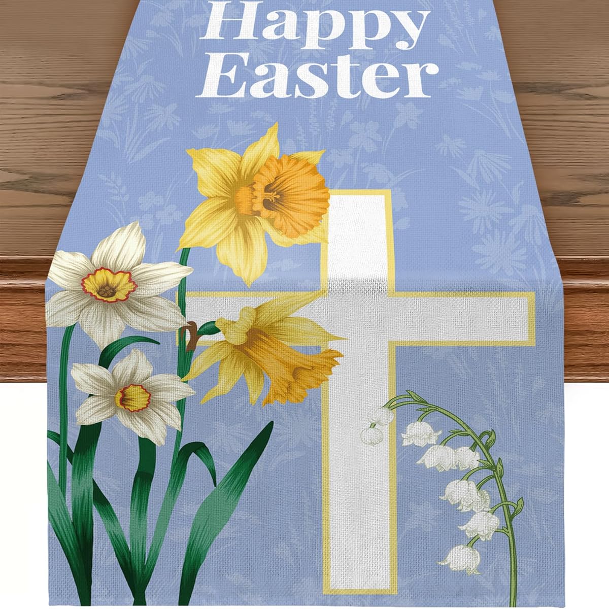 RUSPEPA Table Runner Cloth and Flower Linen Table Runner for Easter Kitchen Dining Decor Party Table 13 x 72 Inch Easter Cloth