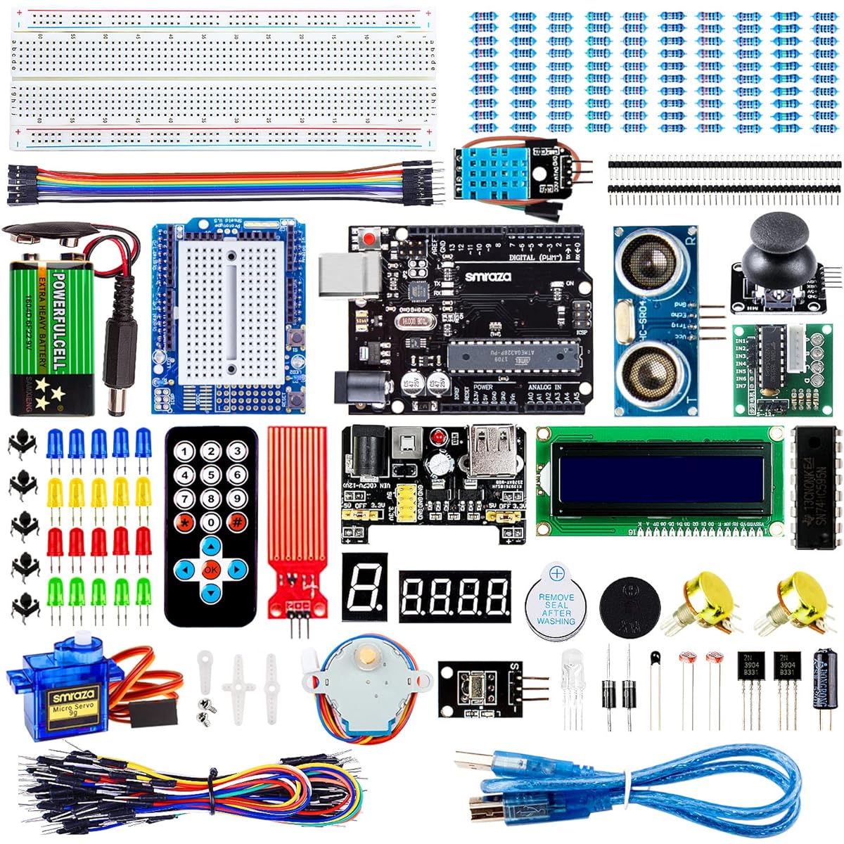 Smraza Starter Kit, Arduino Compatible, Electronics for Beginners, R3 Compatible, Learning Kit for Beginners, STEM Education, Tutorial Included
