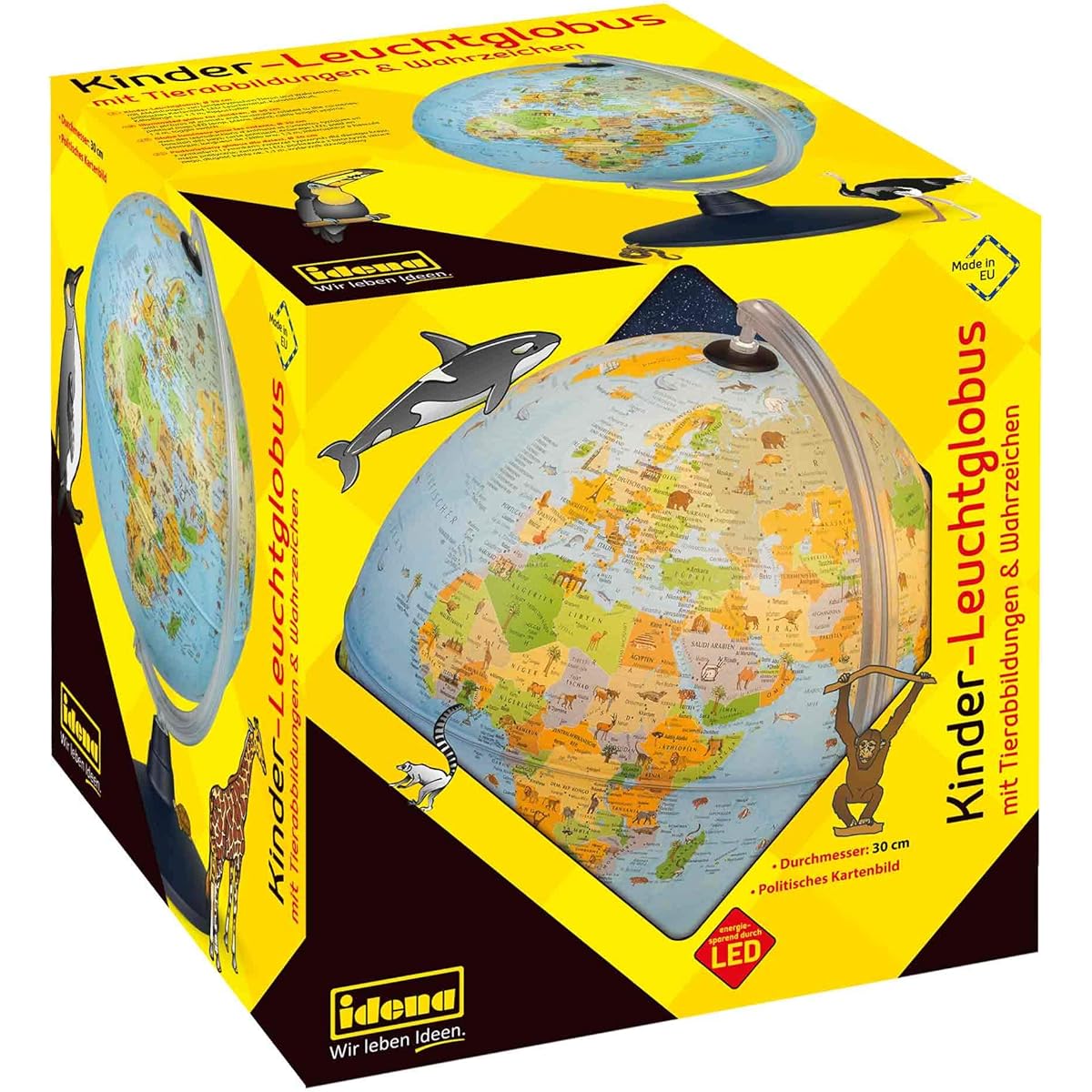 Idena 22059 children Luminous terrestrial globe with animal illustrations, educational toy, Diameter 30cm