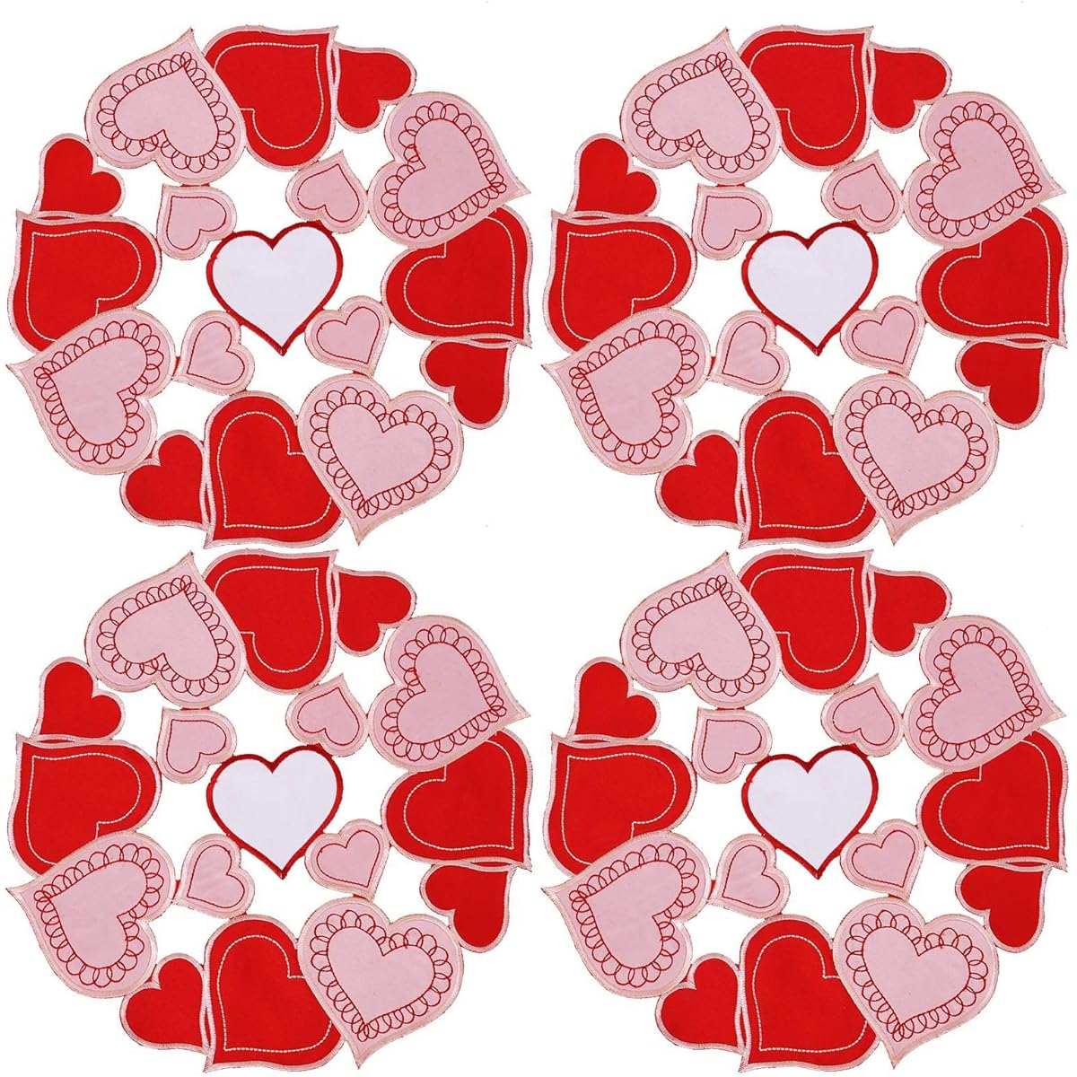 Simhomsen Embroidered Love Heart Round Doily Placemats, Round 15 Inch, Perfect for Valentine's Day, Mother's Day, Wedding Anniversary, Marriage Proposal, Engagement, Romantic Events and Parties