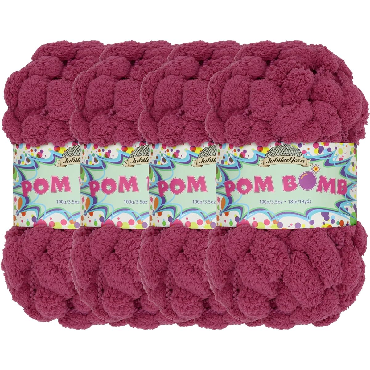 JubileeYarn Pom Pom Bomb Yarn - Super Bulky Polyester - Fully Charged - 4 Skeins