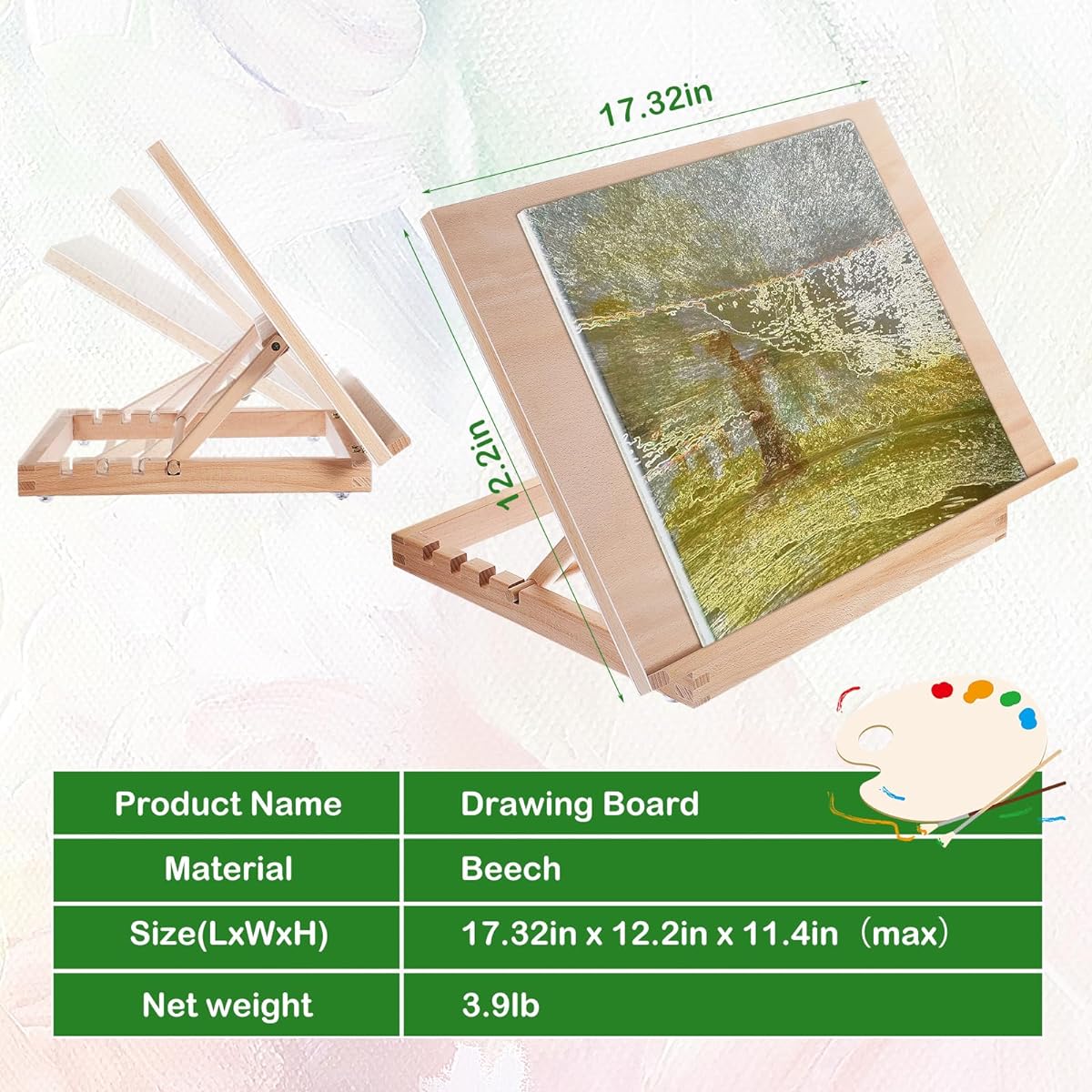 Barydat 4Pcs Desktop Drawing Sketching Easels Bulk A3 Beech Wood Tabletop Easel 4 Position Adjustable Portable Drawing Board Wooden Drafting Easel for Beginner Artists Students Painting 17 x 12 Inch