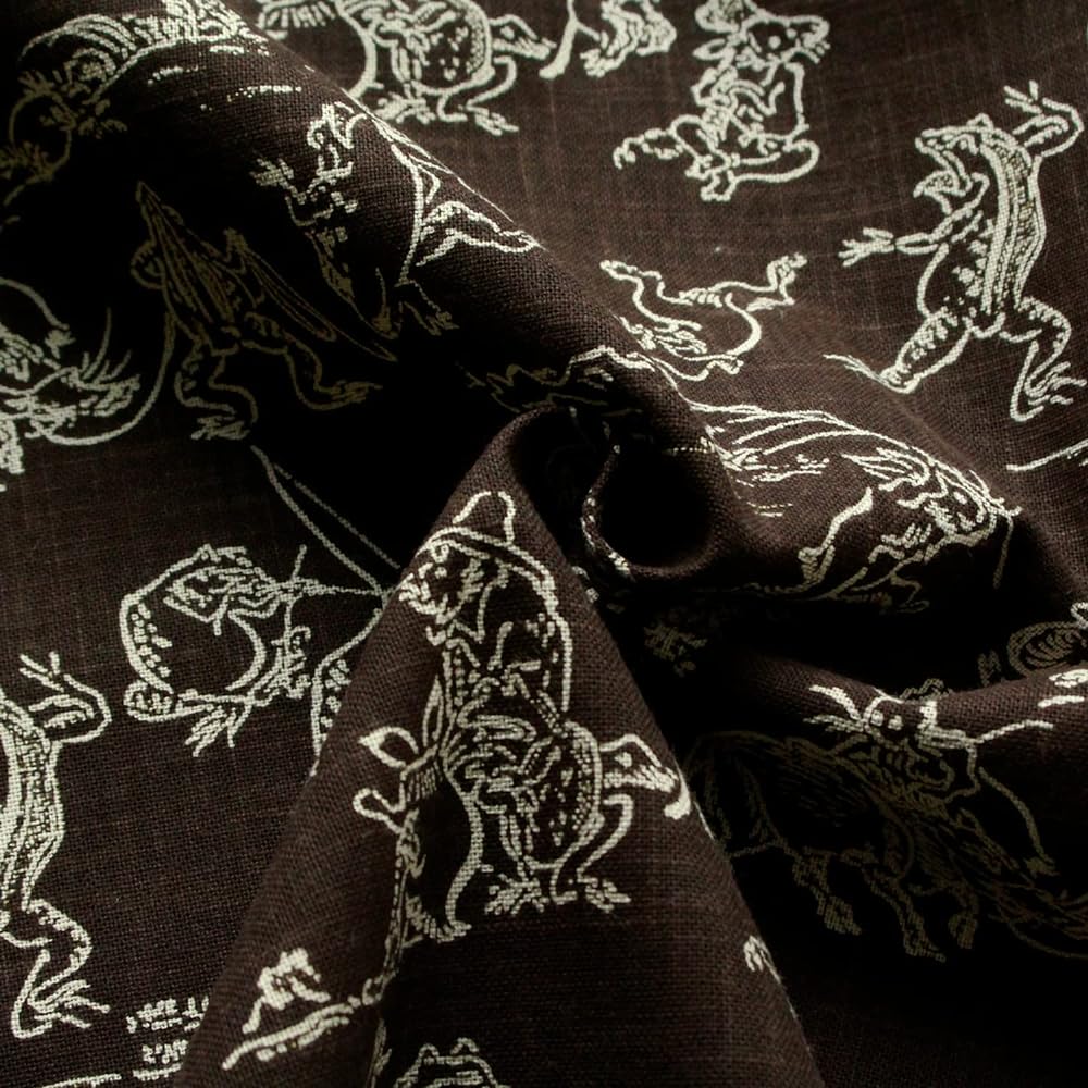 Nippon Chuko Chojugiga uneven yarn indigo dyeing printed fabric dark brown x beige line width approx. 110cm 5m cut KW7070-7F-5M