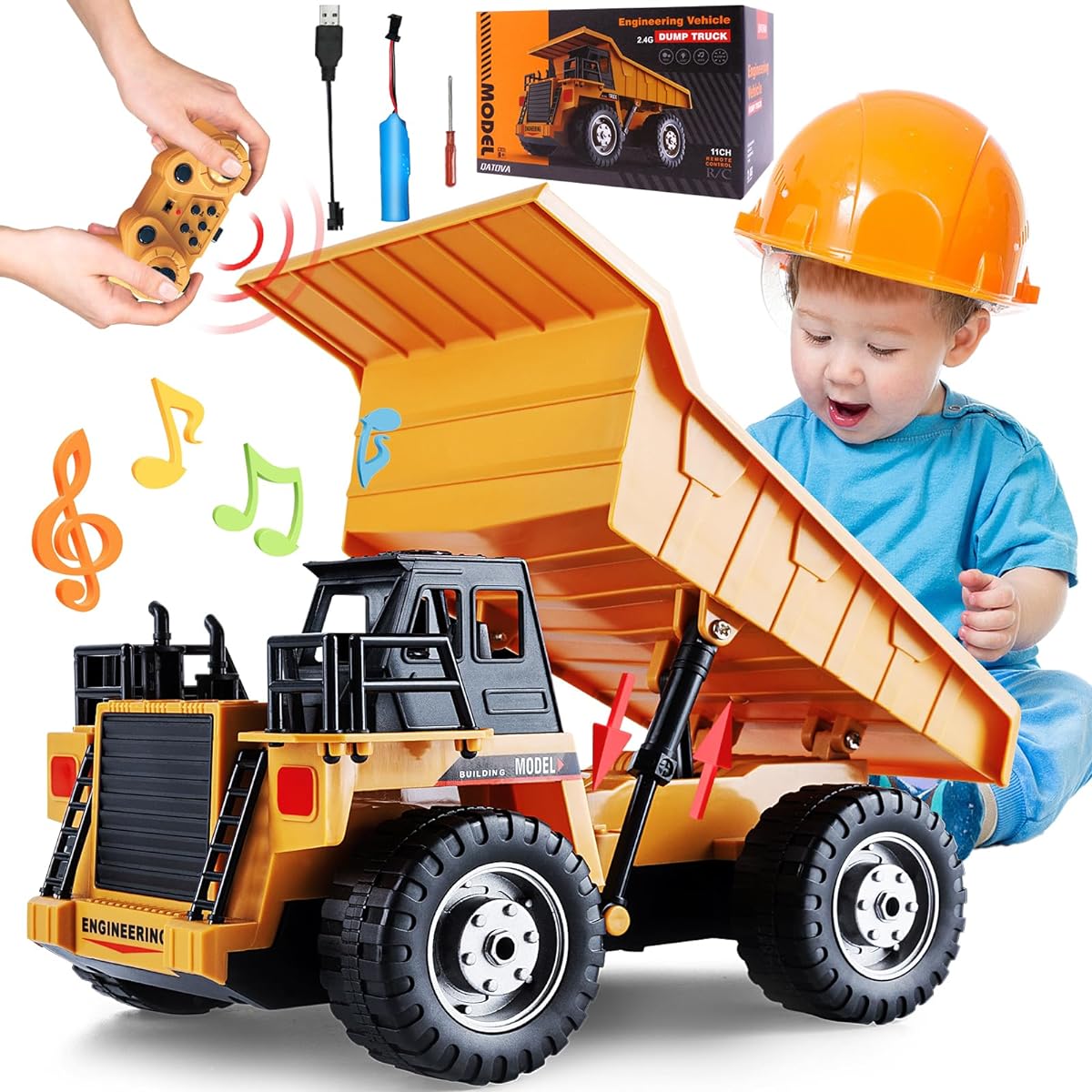 MQDMINI RC Dump Vehicle Toys for Kids - Remote Control Hydraulic Toy Car for Boys/Girls Age 6+ Kids Beginner Car Tractor Car Rechargeable Engineering Self Discharging Truck Gift for Kids