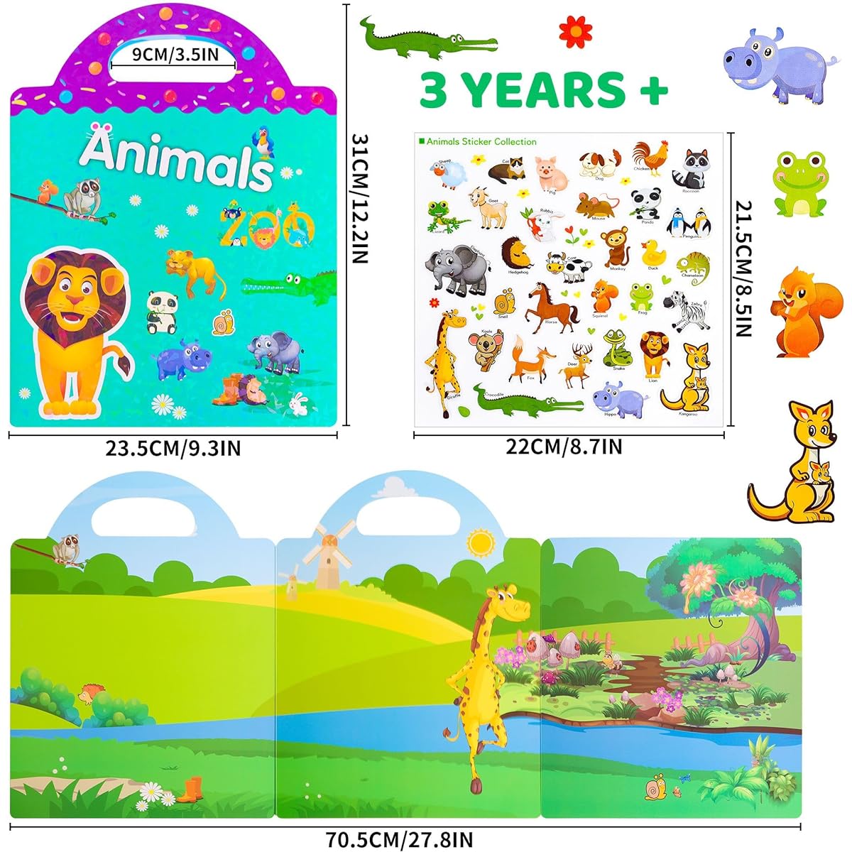 3 Pieces Reusable Sticker Book for Kids Themed Activity Book with 3D Stickers for Toddler Boys Girls 3 4 5 Preschool Educational Toys Christmas Birthday Gift ET01MX03