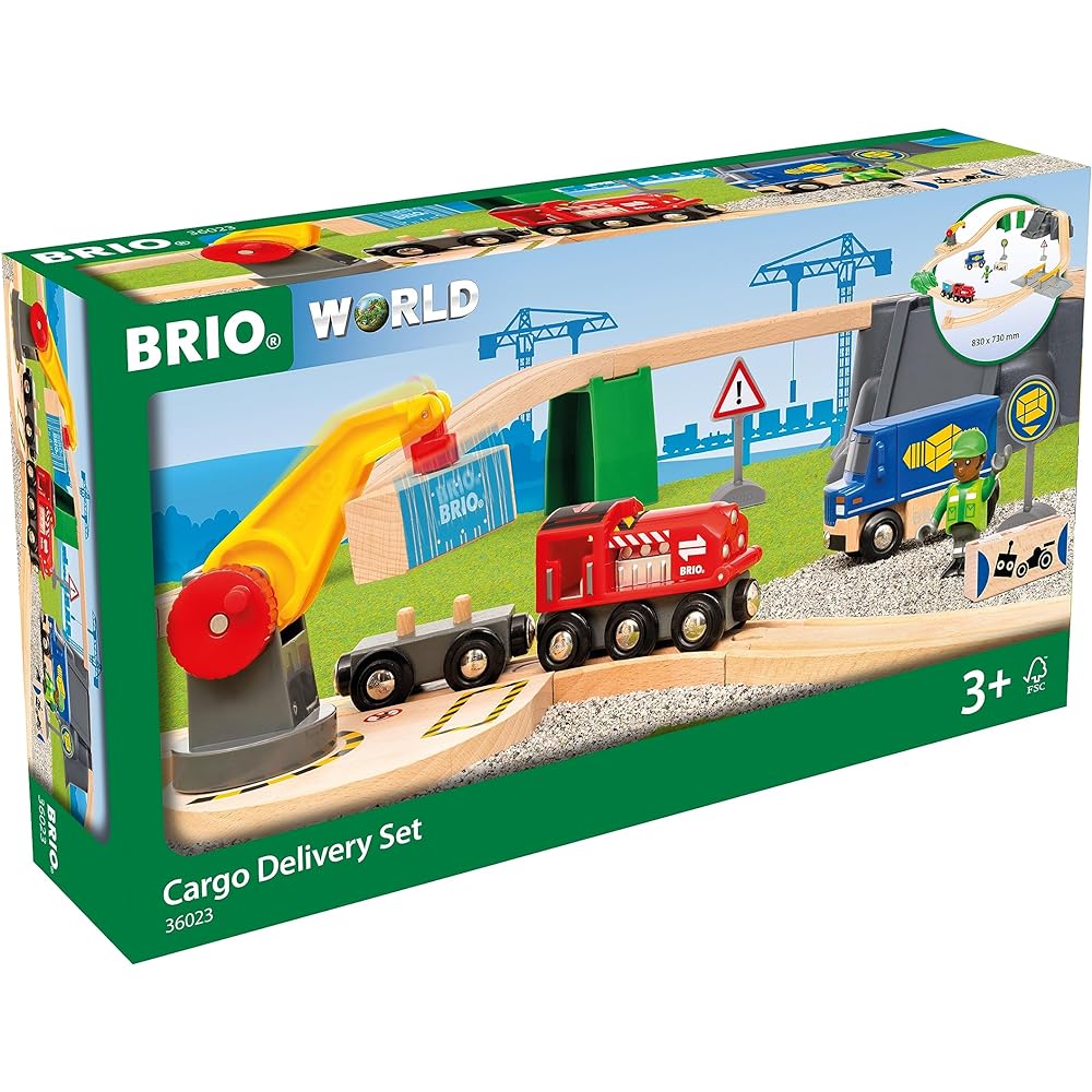 BRIO Cargo Delivery Set 36023 [Total 29 pieces] (Electric vehicle, train, toy, wooden rail) 3 years old and up