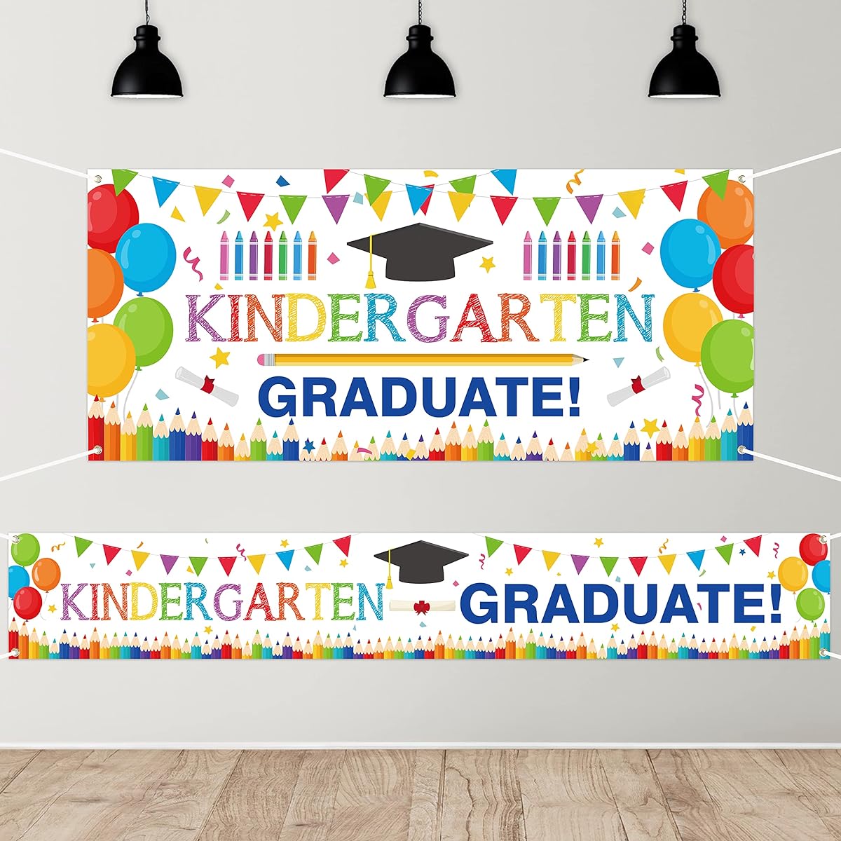 WATINC 2 Pieces Kindergarten Graduation Backdrop Extra Large Preschool Congratulations Graduation Background Decoration School Prom Celebration Graduation Party Supplies for Kids (White)