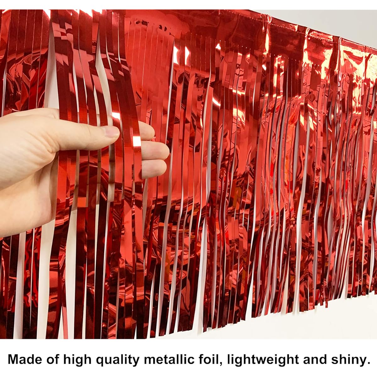 10ft x 15in Red Foil Fringe Garland Shiny Metallic Tinsel Banner Parade Float Bridal Shower Bachelorette Wedding Birthday Christmas Wall Hanging Fringe Drape