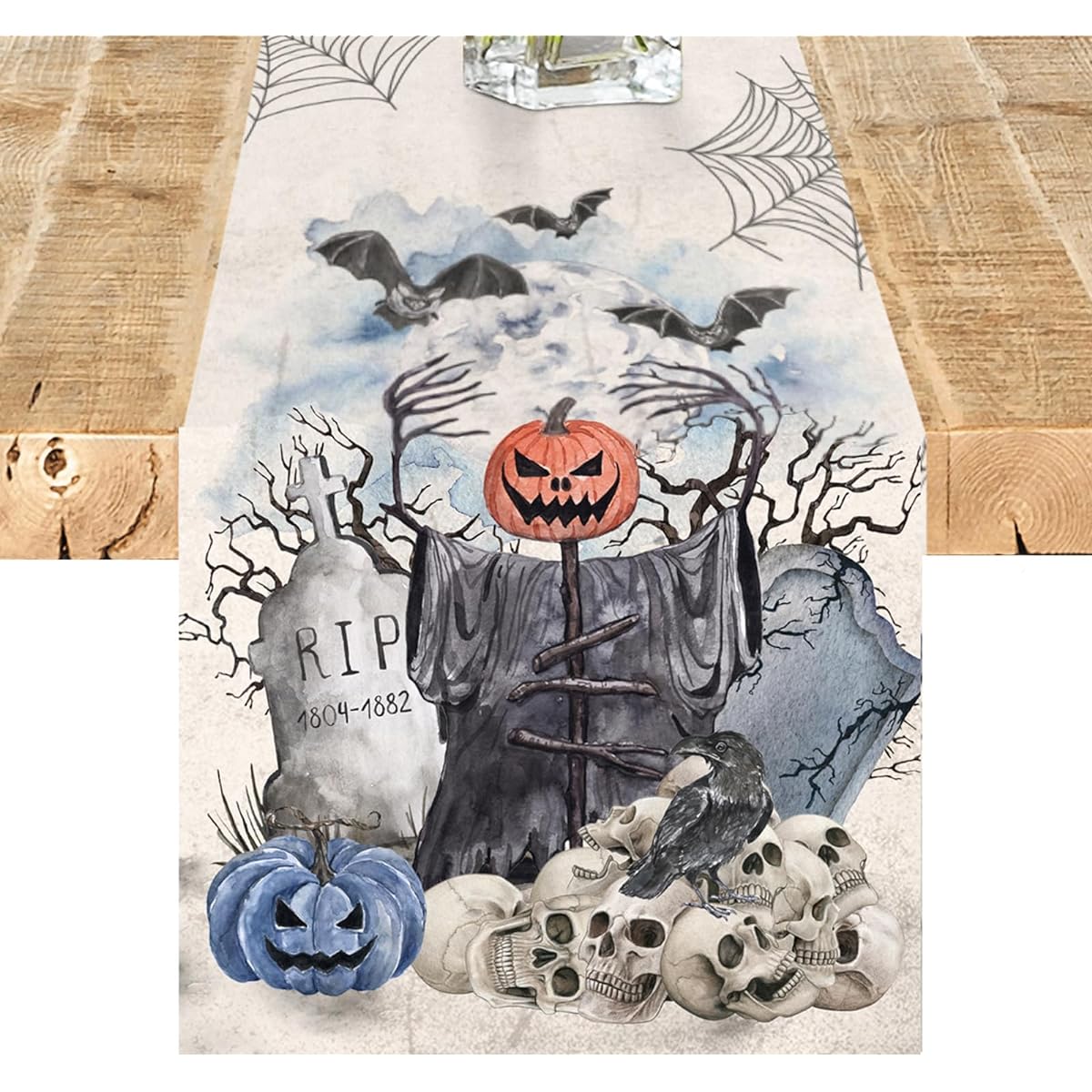 Halloween Table Runner Decorations Indoor 72" Long Linen Farmhouse Table Runner Home Party Decor
