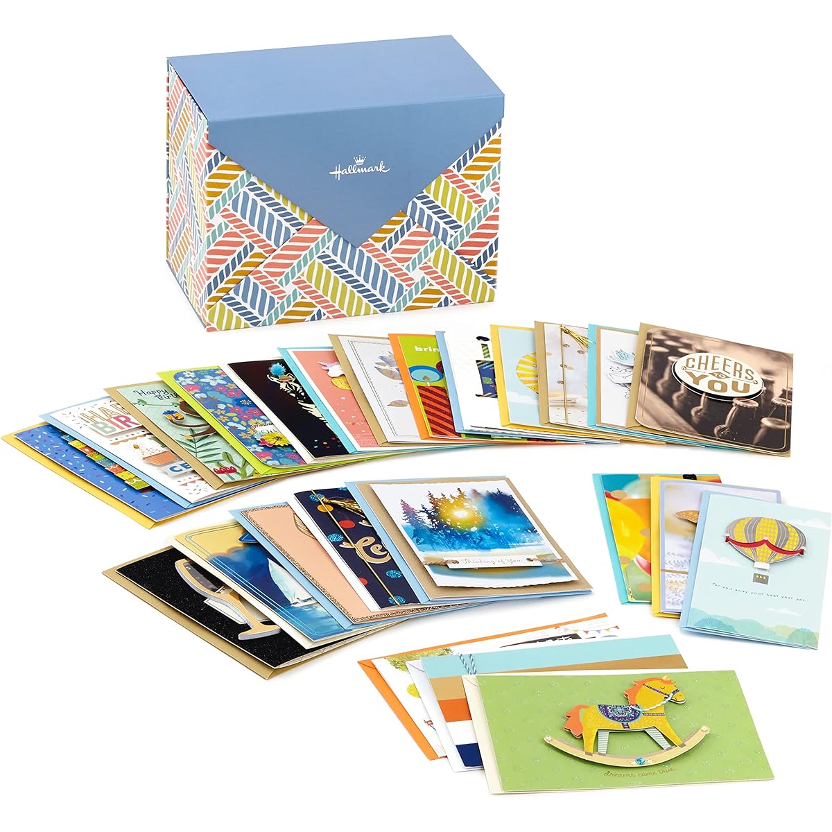 Hallmark Set of 24 Handmade Boxed Greeting Cards Herringbone Birthday Cards Baby Shower Cards Wedding Cards Sympathy Cards Thoughts Cards Thank You Cards