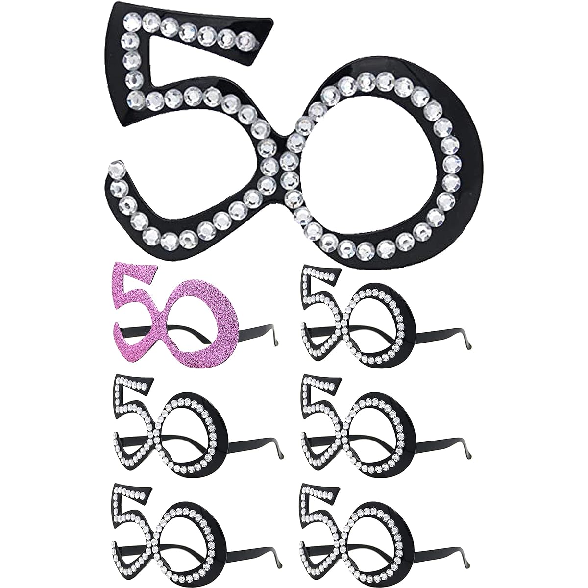 DORADREAMDEKO 50th Birthday Decorations for Women - 50 Glasses Set with 50 Sparkling Pink Glasses Party Decorations - 50th Birthday Props and Gift Ideas Set - Wear-Resistant and Lightweight