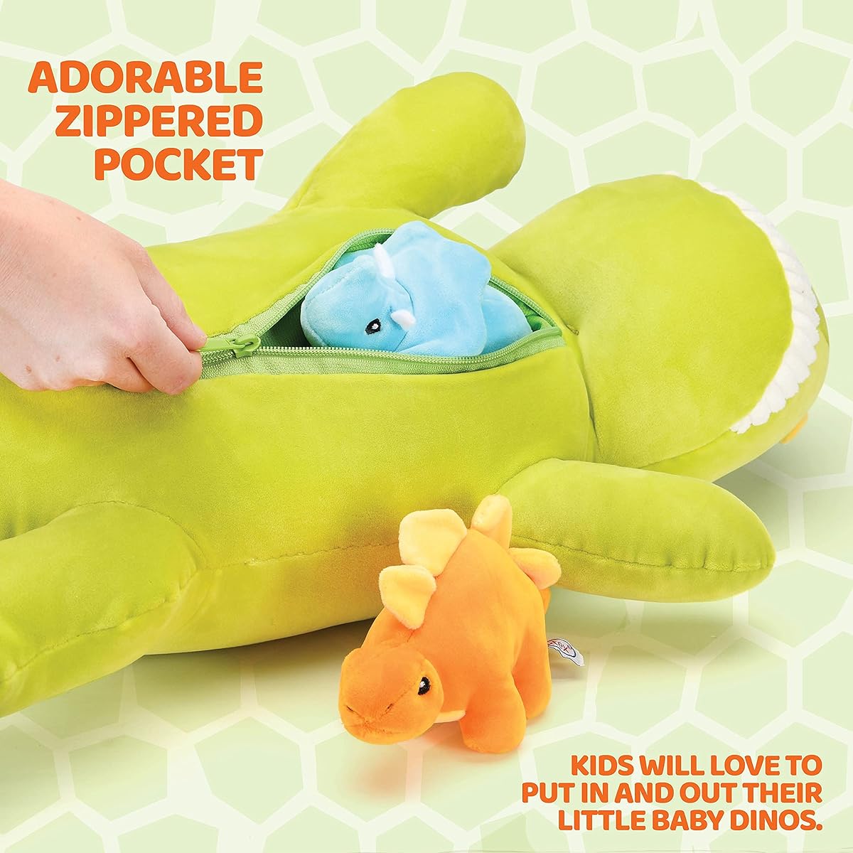 PREXTEX 15" Stegosaurus Dinosaur Stuffed Animal Set with 3 Dino Plush Toys Inside, Large Zippered Pouch Dinosaur for Boys & Girls, Stuffed Animals Dinosaur Toys for Kids 3-5, Colorful & Soft Plushies
