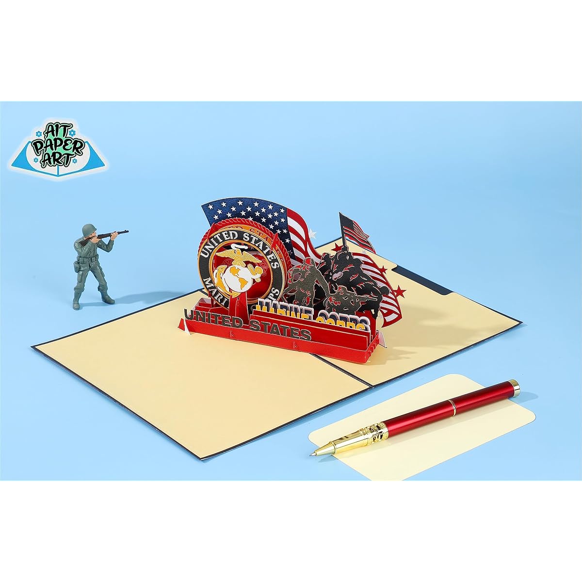 AIT PAPAER ART Pop Up Greeting Cards with Envelopes, Soldier Retirement Anniversary Cards, Patriotic Army Greeting Cards, Thank You Cards, Soldier Retirement Cards, Independence Day Cards, Graduation Cards, 4th of July and Other Occasions