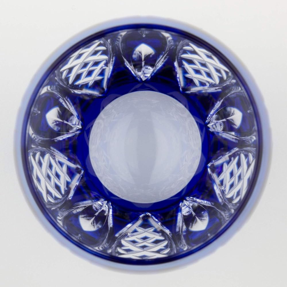 Kagami Crystal Rocks Glass Blue 240cc Edo Kiriko Yarai Heavy Star Crest T727-2668CCB