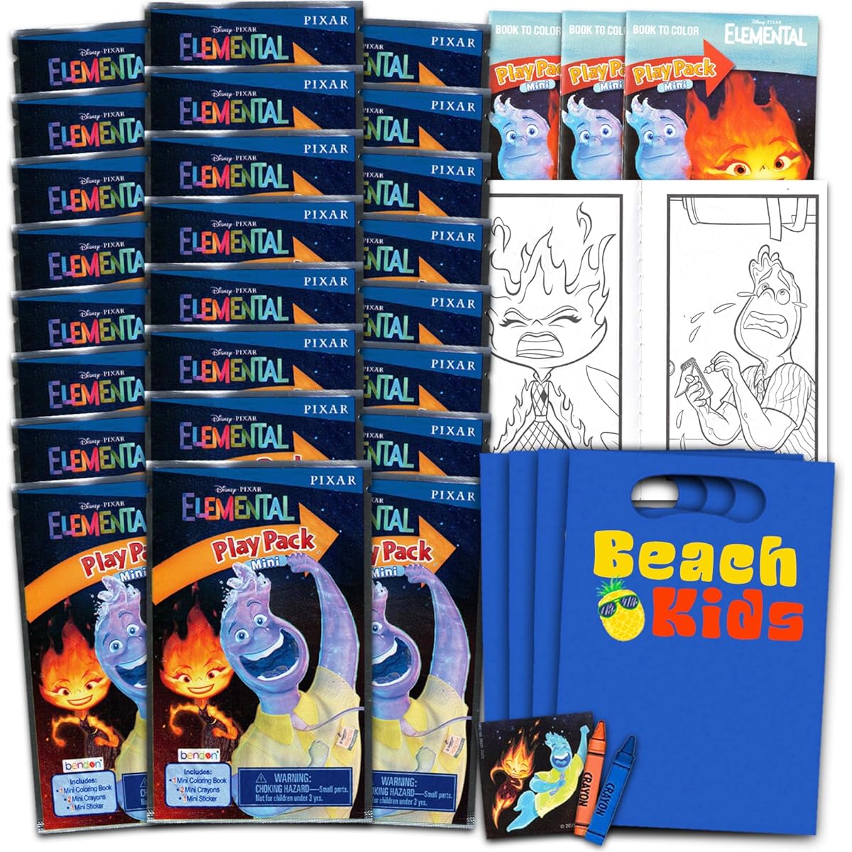 Elemental Mini Party Favors Set for Kids – Includes 24 Mini Elemental Grab and Go Play Packs with Coloring Pages, Stickers and More (Elemental Birthday Party Supplies)