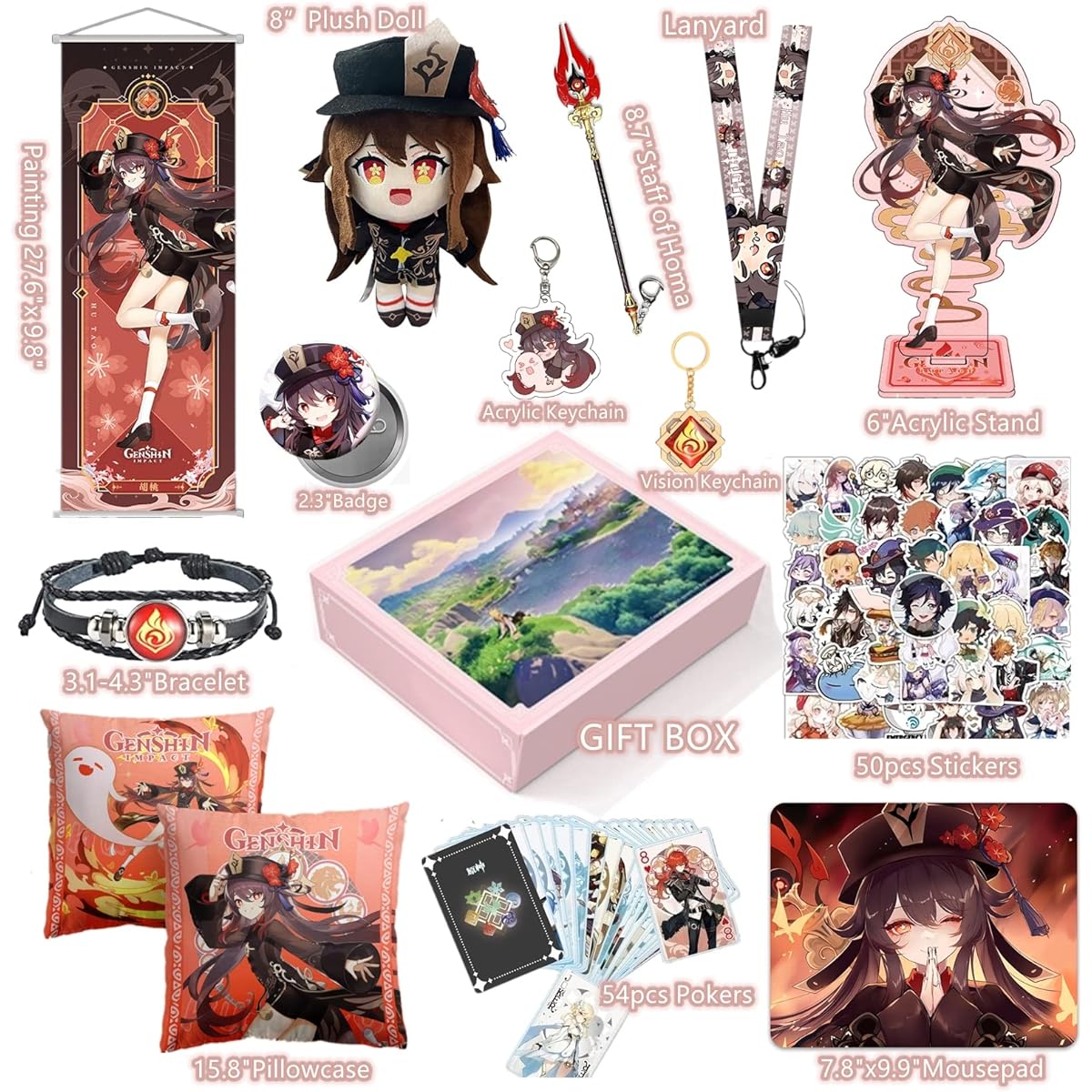 Gift Box for Fans - Genshin Impact Plush Keychain Sticker Poster Mouse Pad Pillowcase Bracelet Strap Game Card