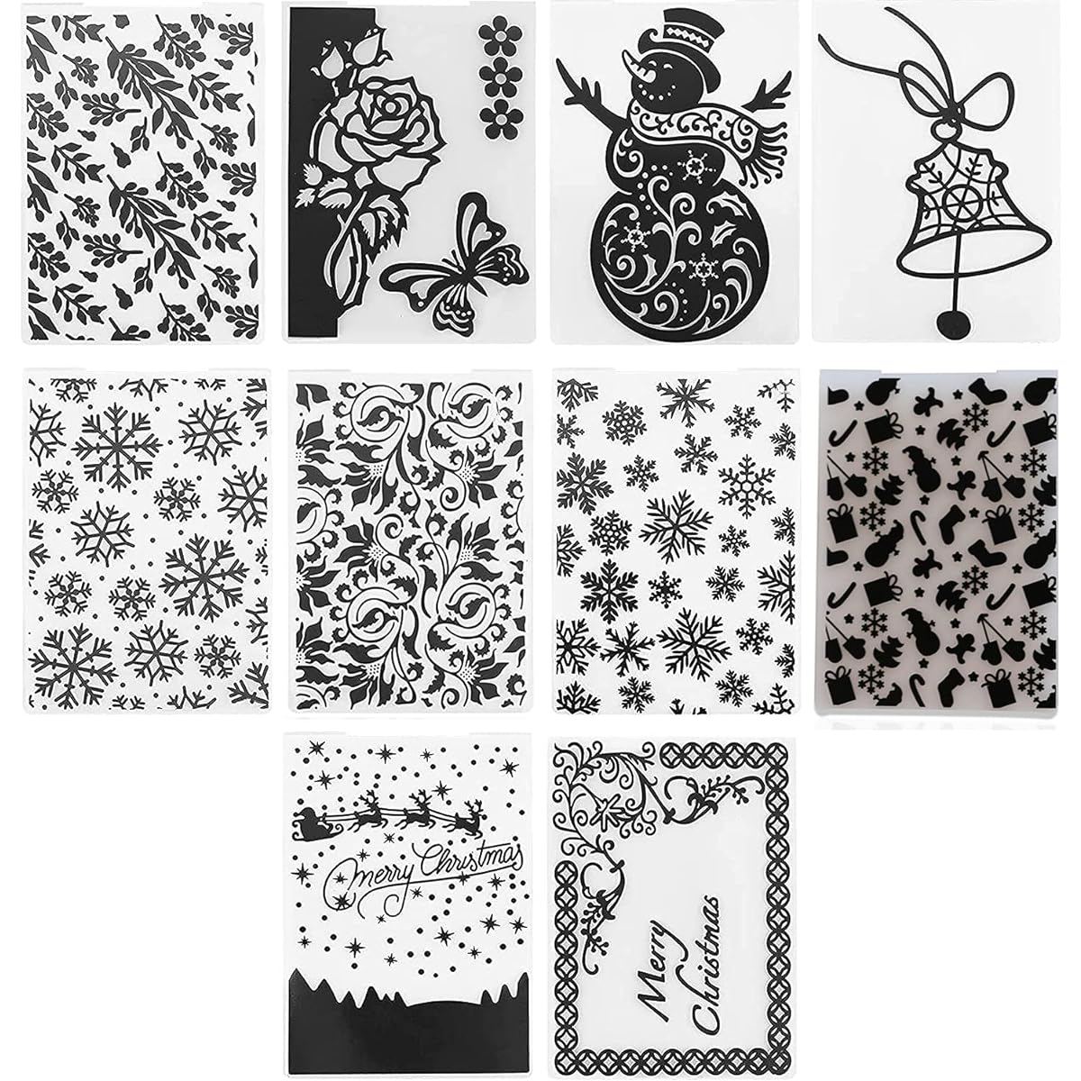 10pcs Christmas Plastic Embossing Folders Snowman Snowflake DIY Craft Template Mold Stamp Stencil Scrapbook Paper Card Photo Album Making Tool Embossing Folder Art Craft Supplies Decorating Mold