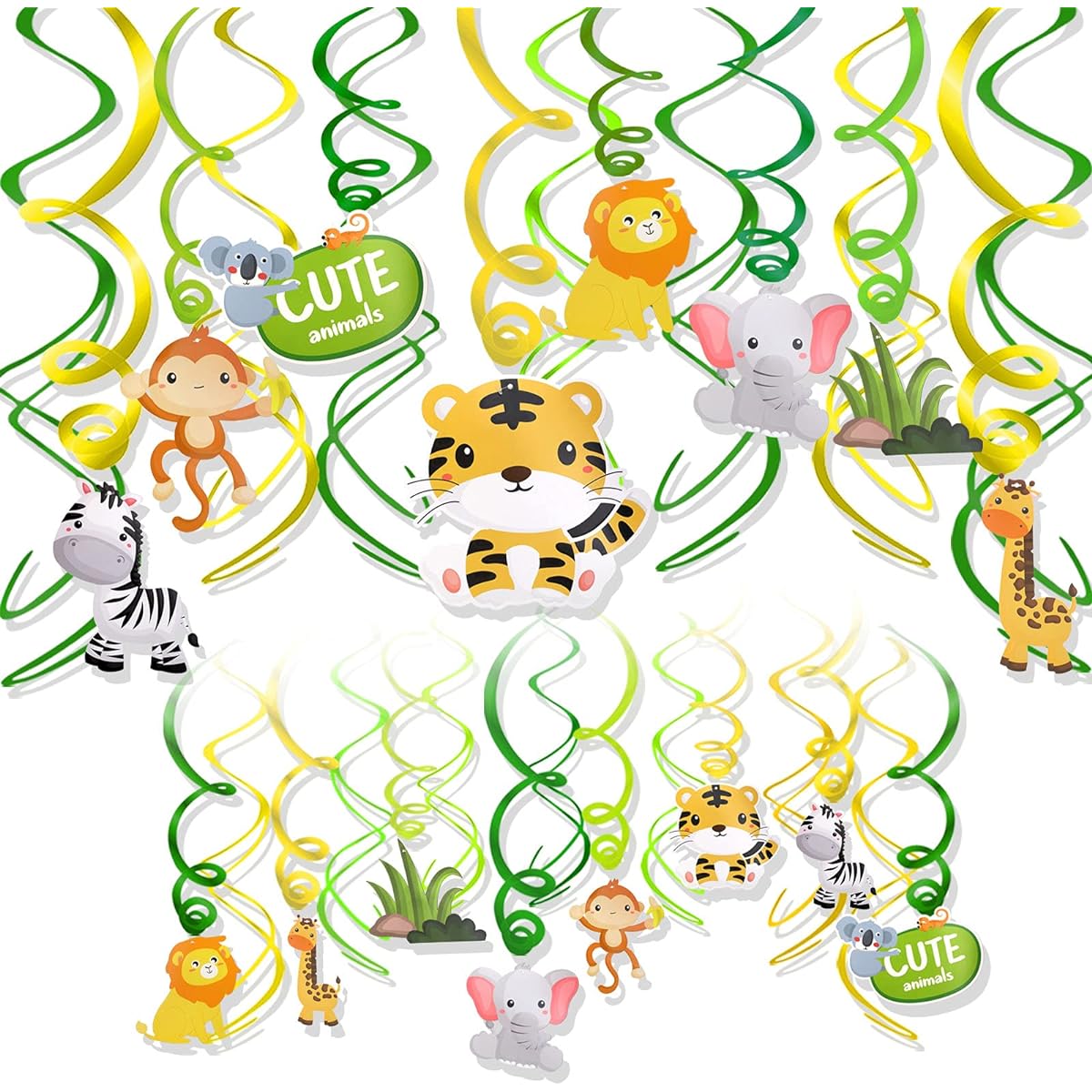 HOWAF Jungle Animal Party Decorations Jungle Animal Hanging Swirls Safari Party Forest Animal Theme Supplies for Baby Shower Kids Birthday Party 30 Pieces