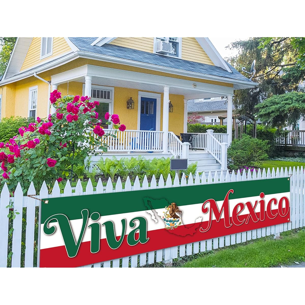 Viva Mexico Fence Banner Mexican Independence Day September 16th Patriotic Party Photo Booth Backdrop Outdoor Decor