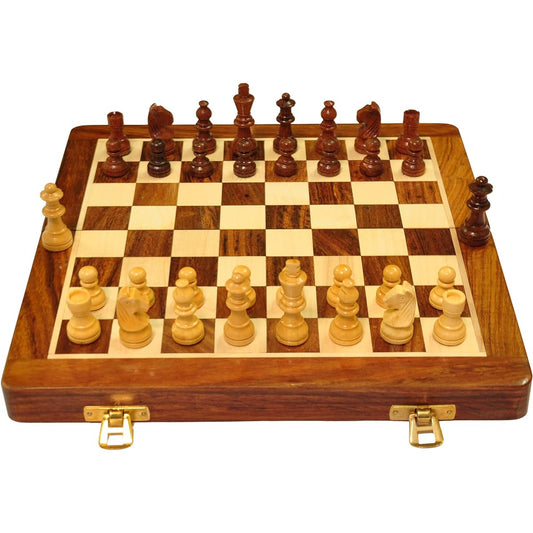 Palm Royal Handicrafts - Handmade Magnetic Wooden Folding Chess Board Set with Storage and Extra Queen for Chessmen Size: 10 x 10 inches.